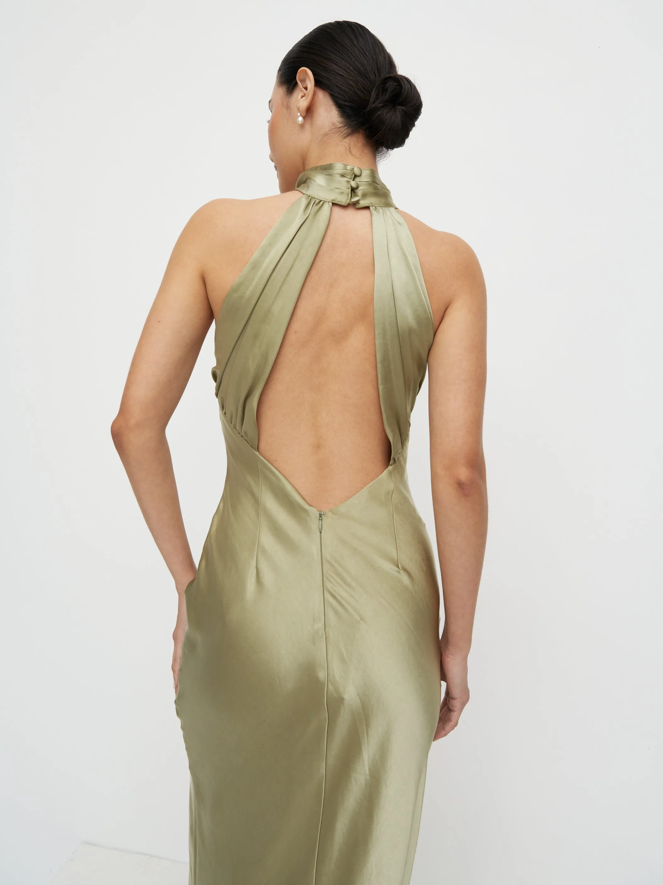 Kiara Satin Maxi Dress - Olive sold by Pretty Lavish product image thumbnail 5
