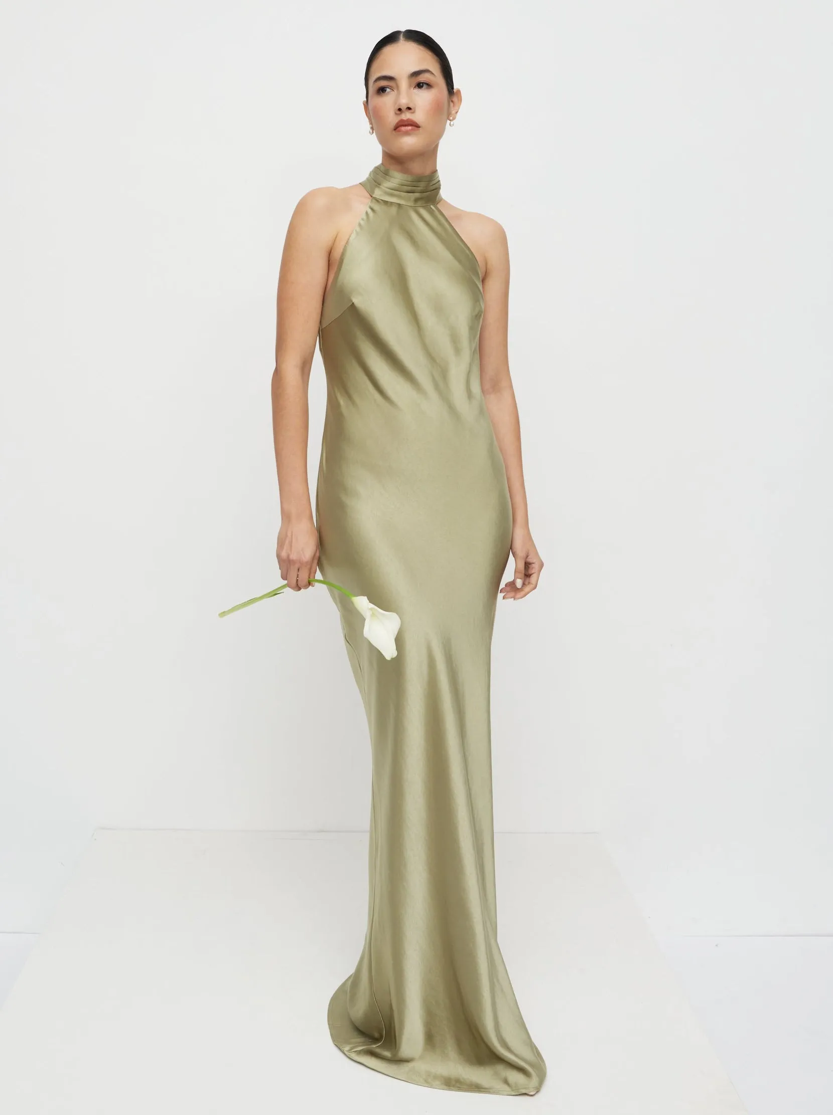 Kiara Satin Maxi Dress - Olive sold by Pretty Lavish product image thumbnail 2