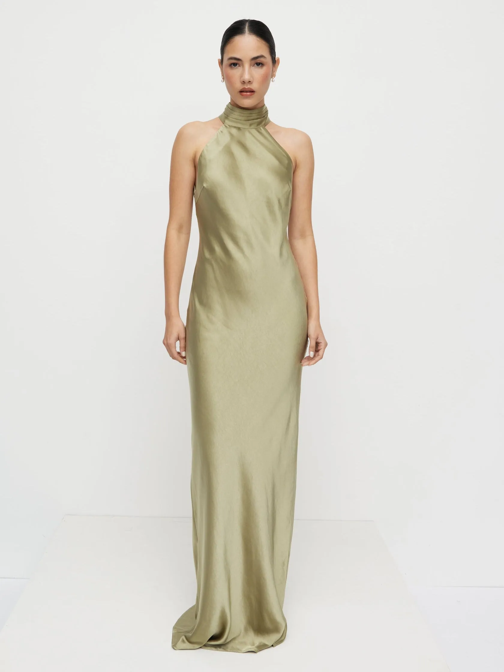 Kiara Satin Maxi Dress - Olive sold by Pretty Lavish product image thumbnail 3