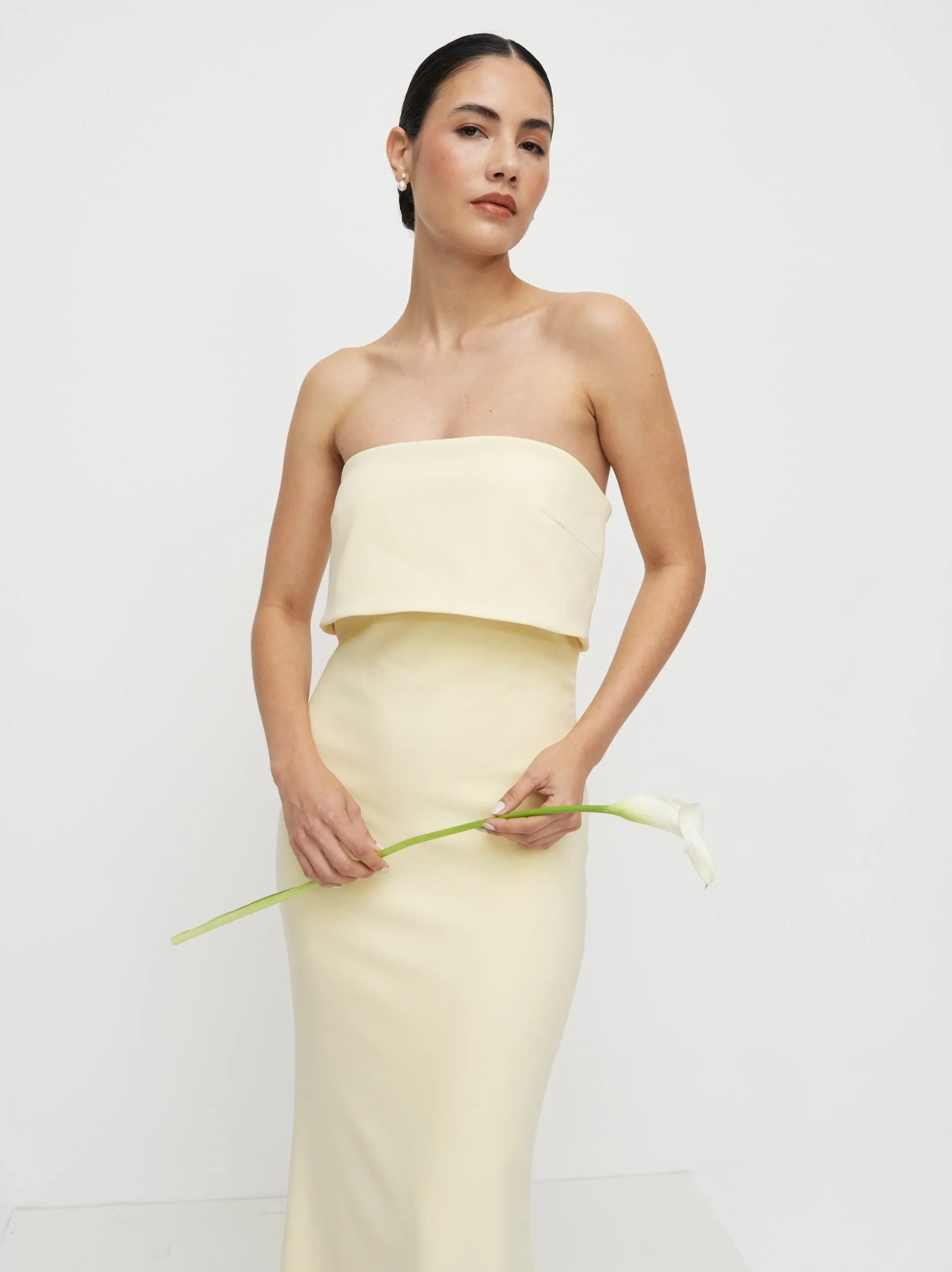 Julia Strapless Crepe Maxi Dress - Lemon sold by Pretty Lavish product image thumbnail 2