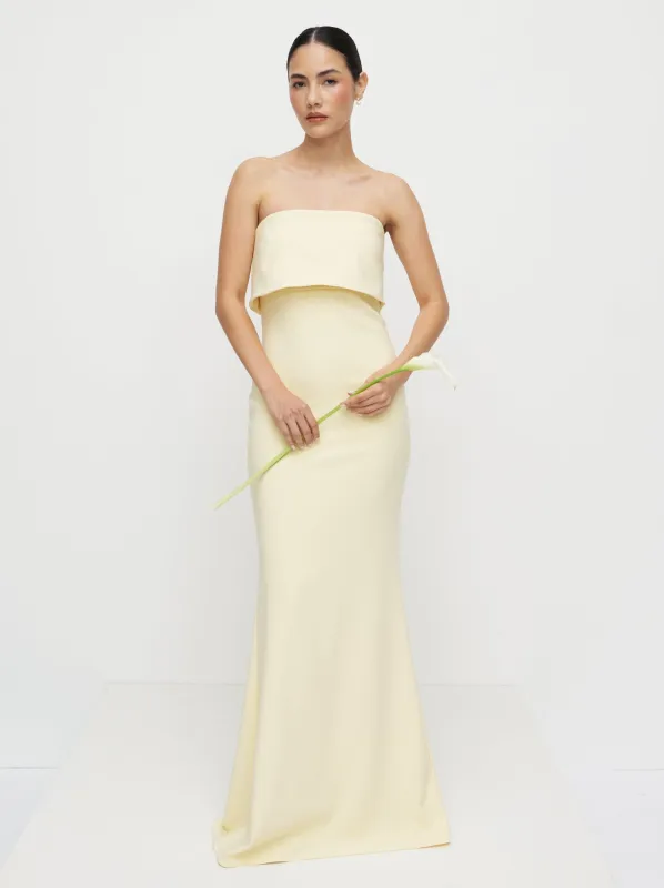 Julia Strapless Crepe Maxi Dress - Lemon made by Pretty Lavish