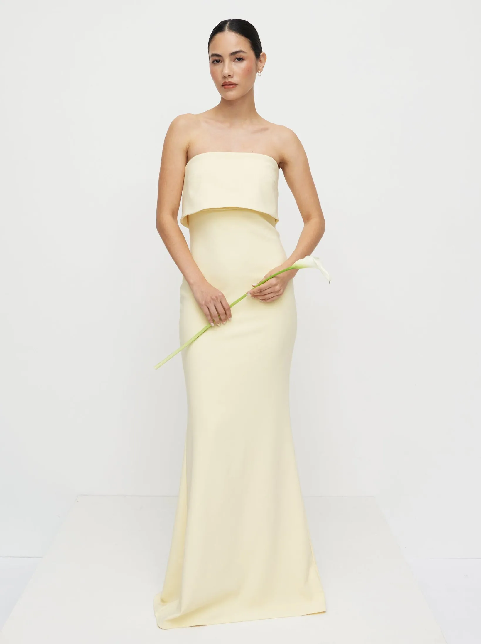 Julia Strapless Crepe Maxi Dress - Lemon sold by Pretty Lavish