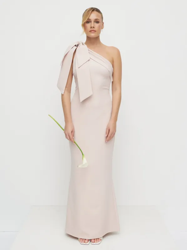 Nevaeh One Shoulder Crepe Maxi Dress - Blush sold by Pretty Lavish
