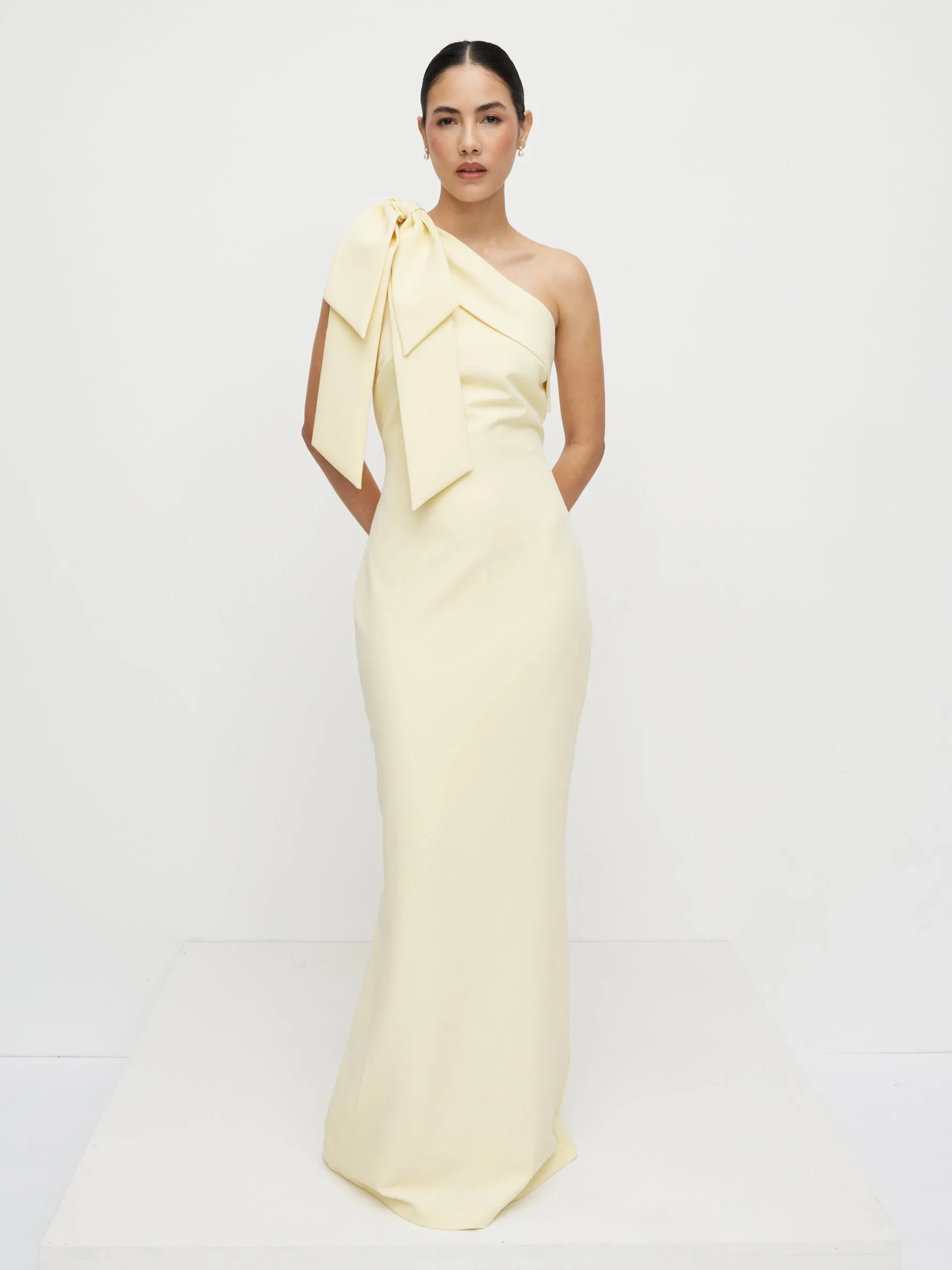 Nevaeh One Shoulder Crepe Maxi Dress - Lemon sold by Pretty Lavish