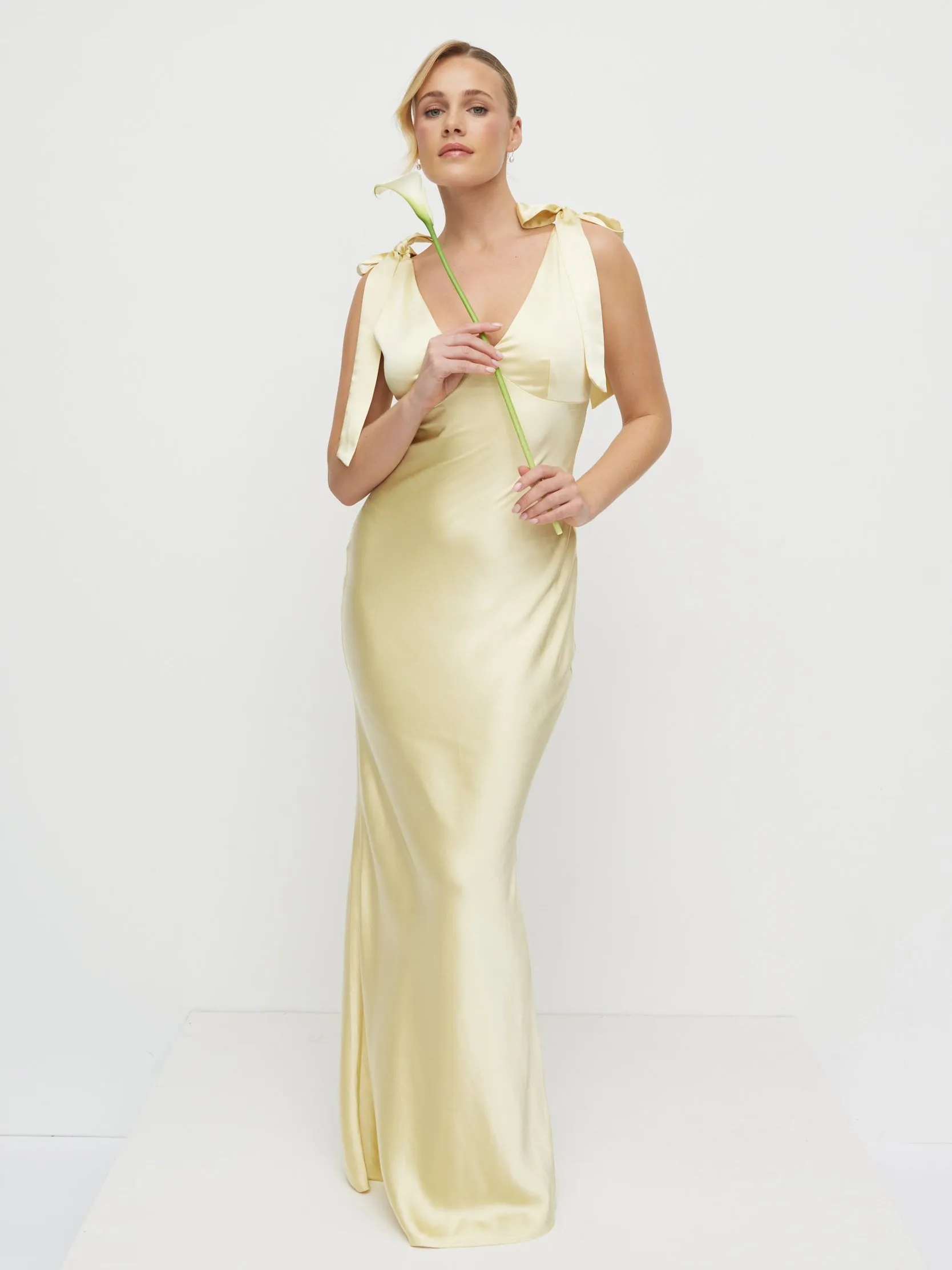 Piper Tie Satin Maxi Dress - Lemon sold by Pretty Lavish product image thumbnail 4