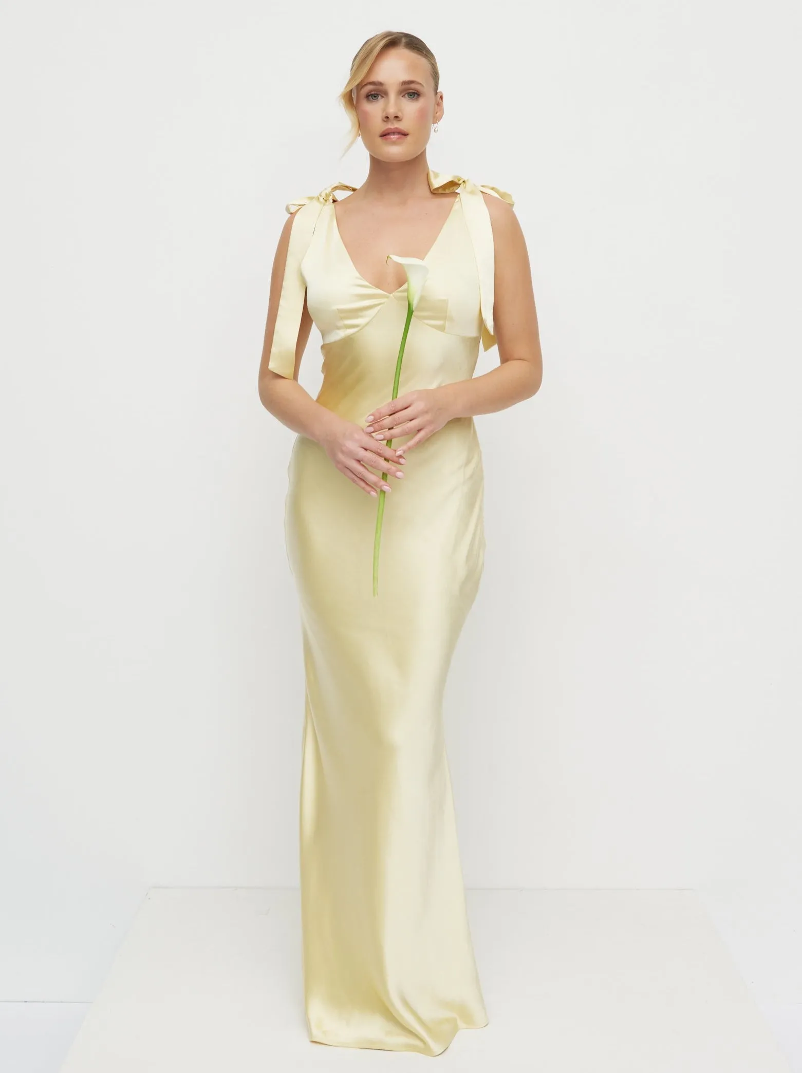 Piper Tie Satin Maxi Dress - Lemon sold by Pretty Lavish product image thumbnail 2
