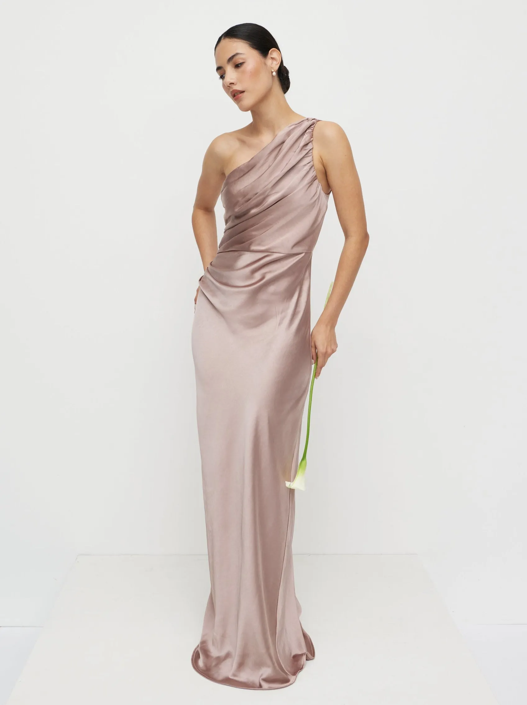 Juliet Ruched Satin Maxi Dress - Amethyst sold by Pretty Lavish
