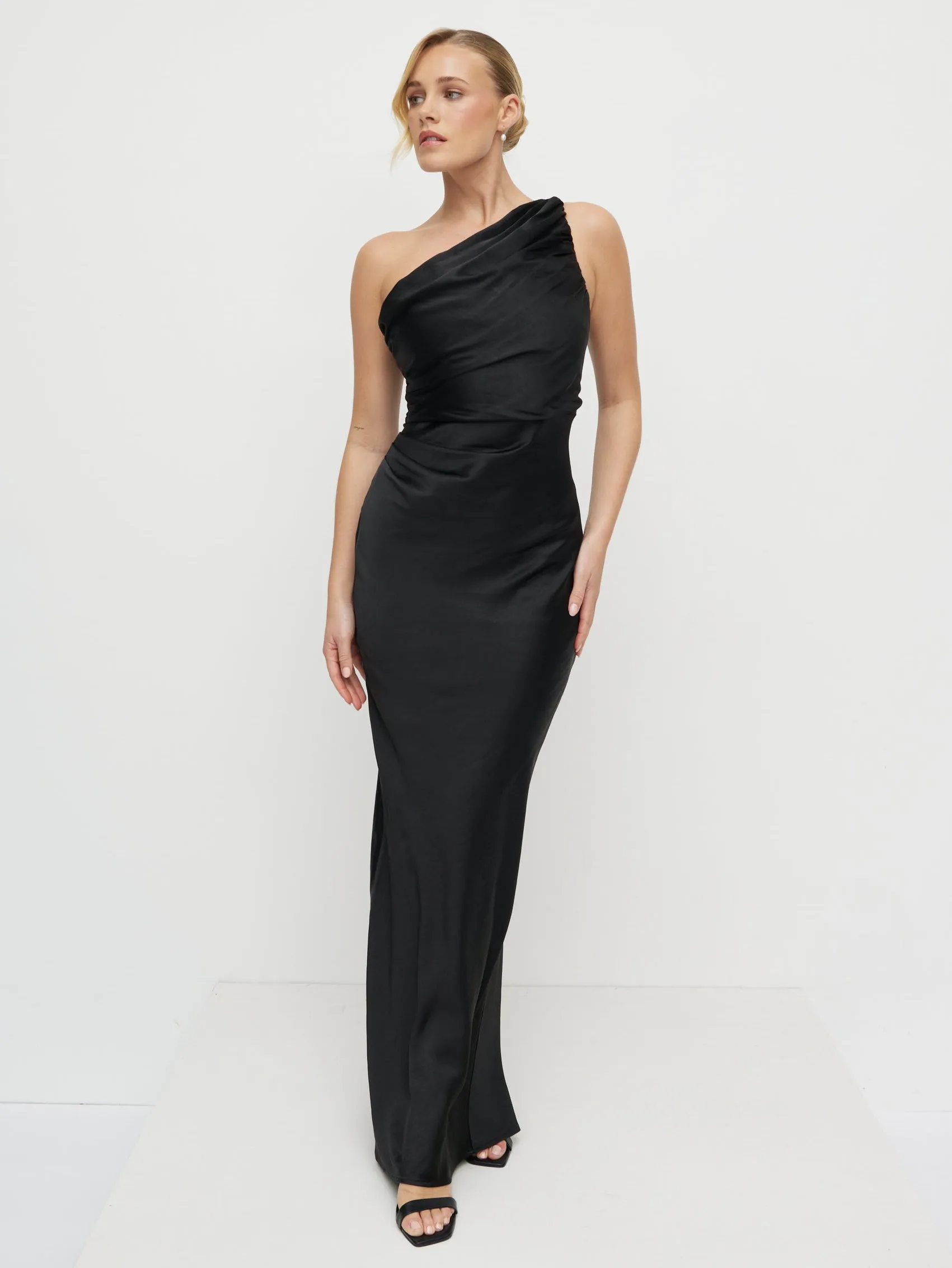 Juliet Ruched Satin Maxi Dress - Black sold by Pretty Lavish product image thumbnail 3