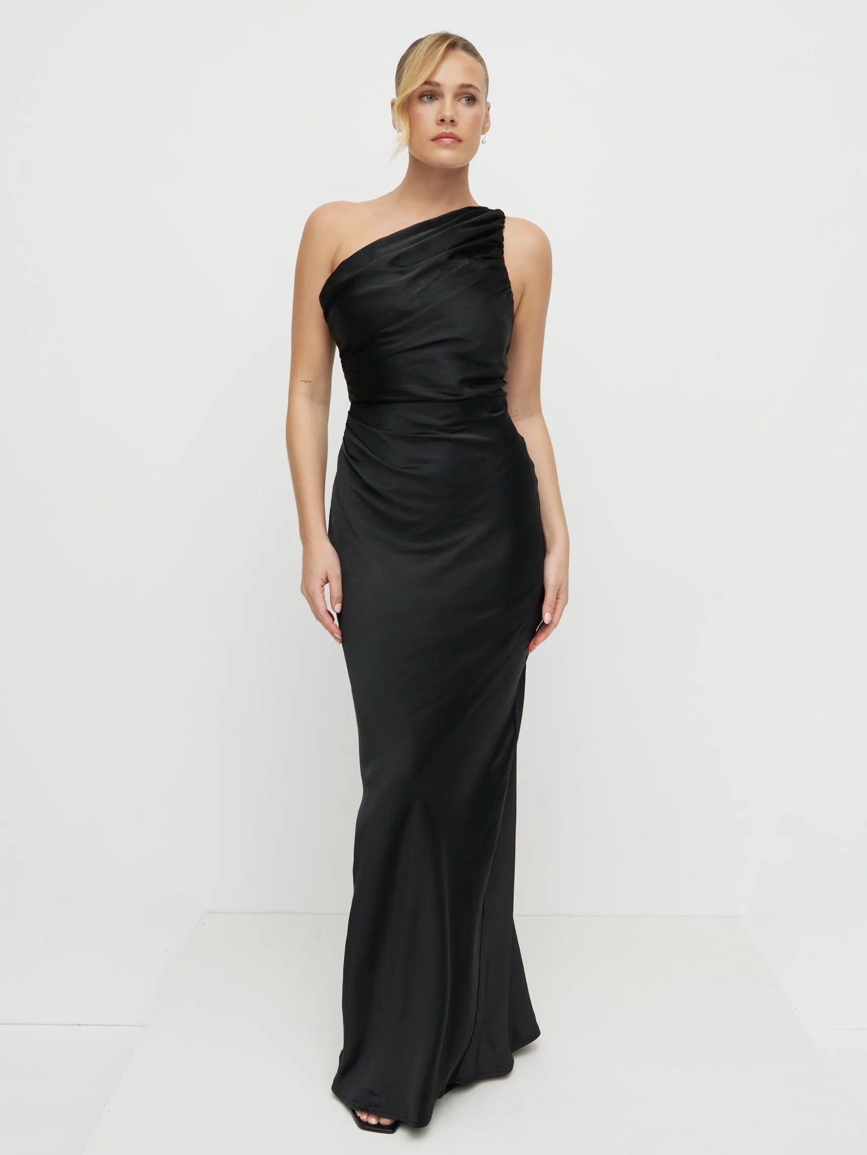 Juliet Ruched Satin Maxi Dress - Black sold by Pretty Lavish product image thumbnail 5