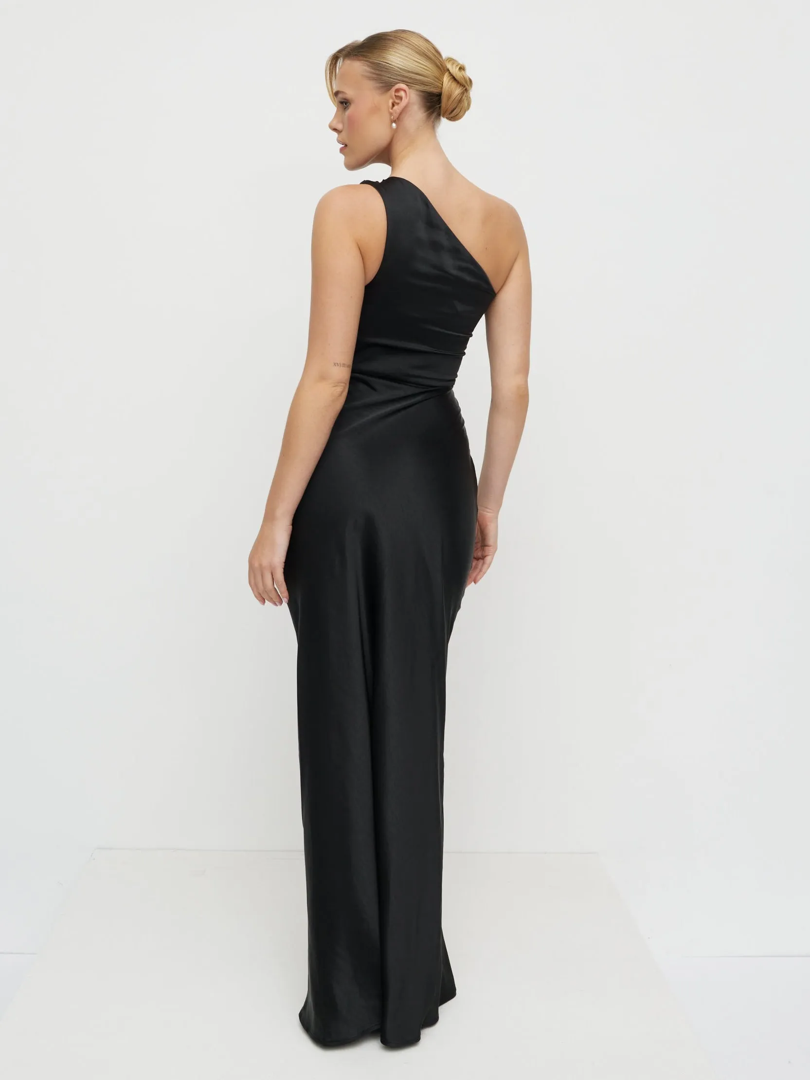 Juliet Ruched Satin Maxi Dress - Black sold by Pretty Lavish product image thumbnail 4