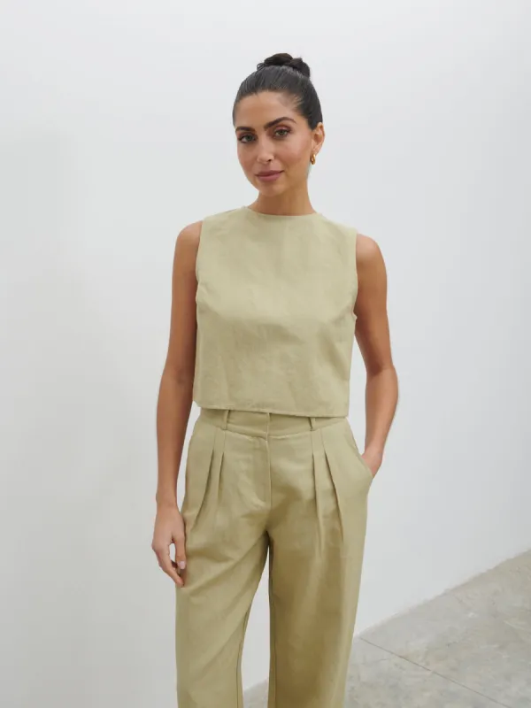 Bryony Boxy Linen Top - Olive sold by Pretty Lavish