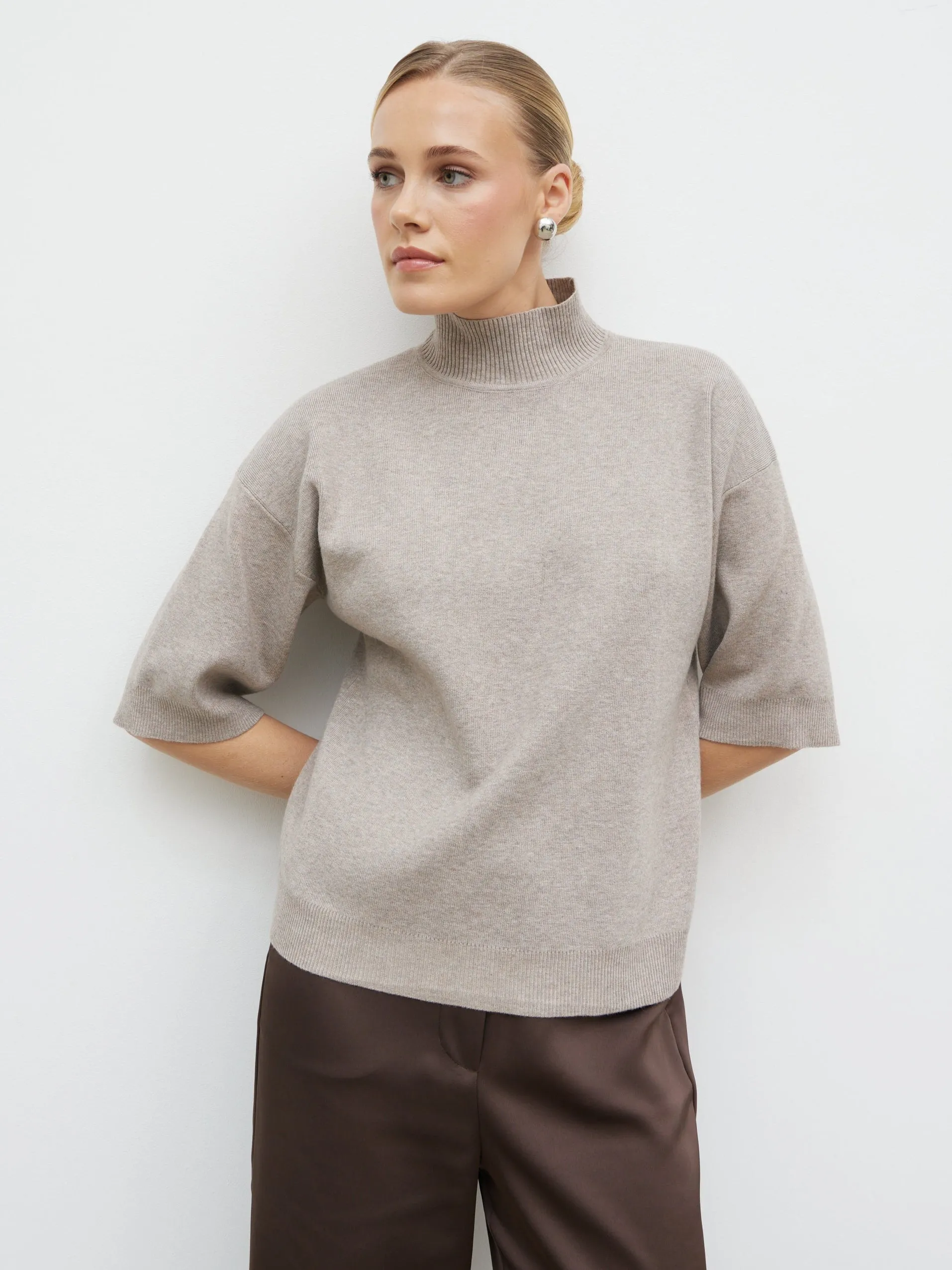 Carmel 3/4 Sleeve Grown Neck Knit Jumper - Beige sold by Pretty Lavish product image thumbnail 2