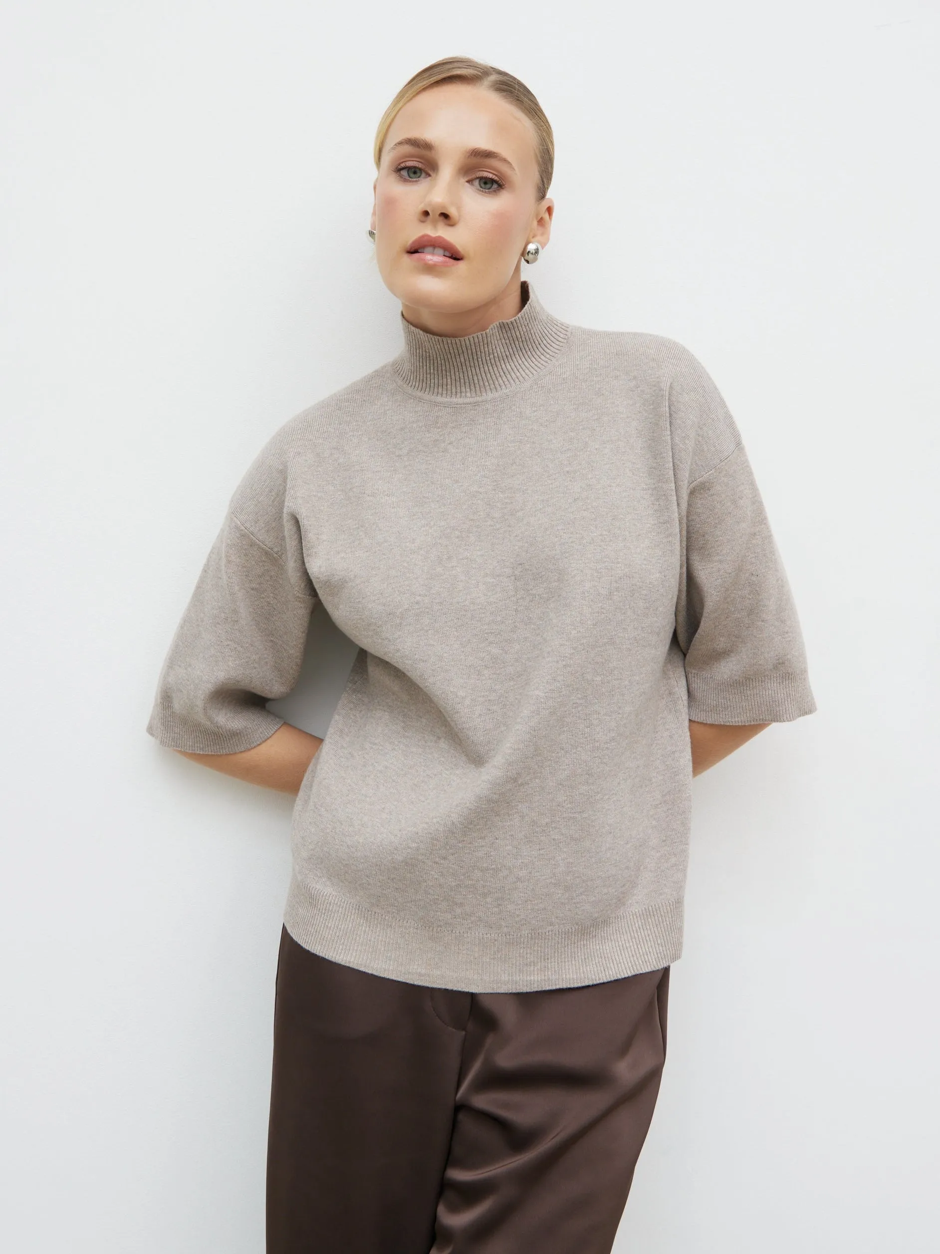 Carmel 3/4 Sleeve Grown Neck Knit Jumper - Beige sold by Pretty Lavish product image thumbnail 5