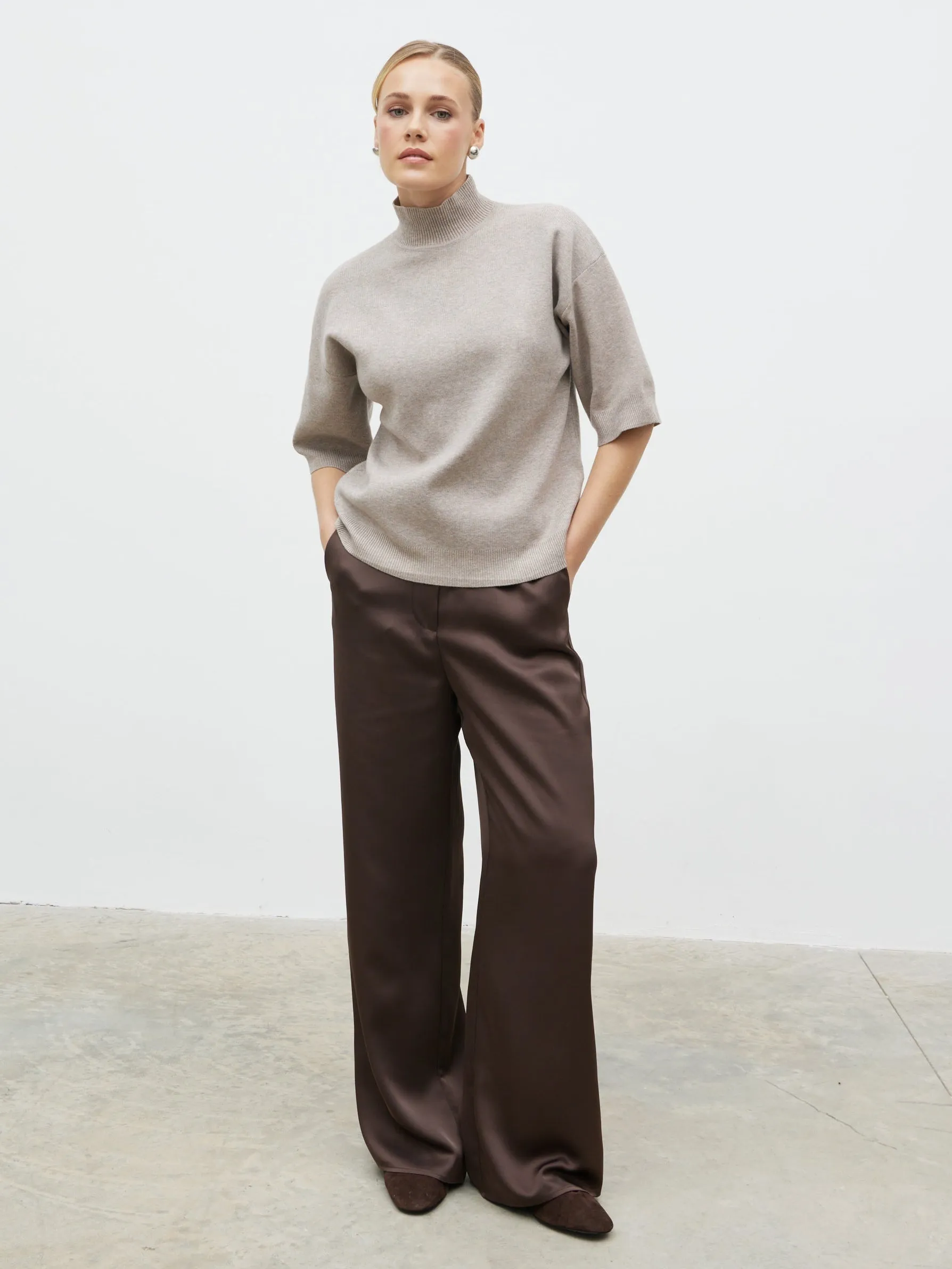 Carmel 3/4 Sleeve Grown Neck Knit Jumper - Beige sold by Pretty Lavish product image thumbnail 4