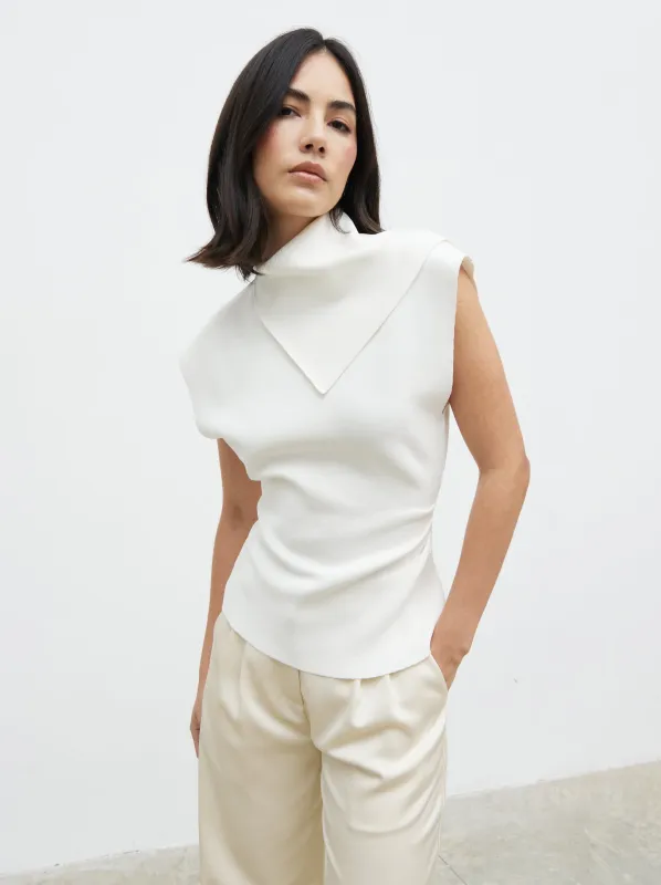 Saturn Contrast Neck Detail Knit Top - Cream made by Pretty Lavish
