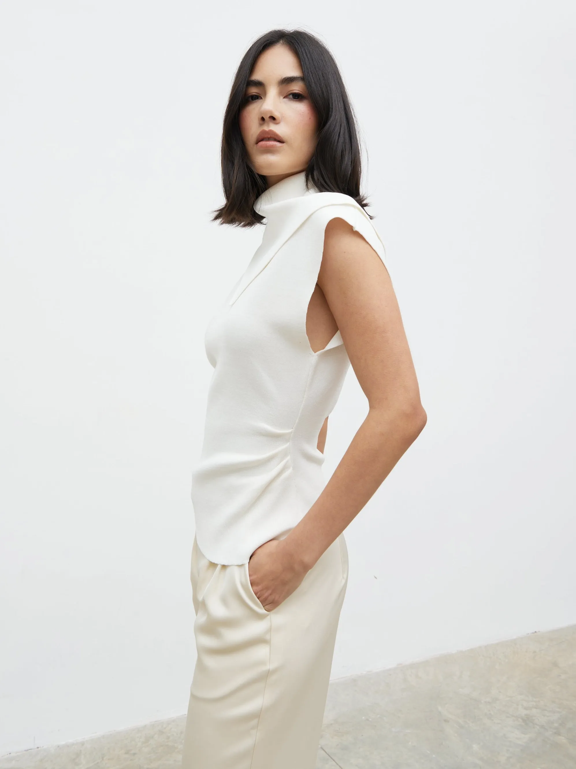 Saturn Contrast Neck Detail Knit Top - Cream sold by Pretty Lavish product image thumbnail 3