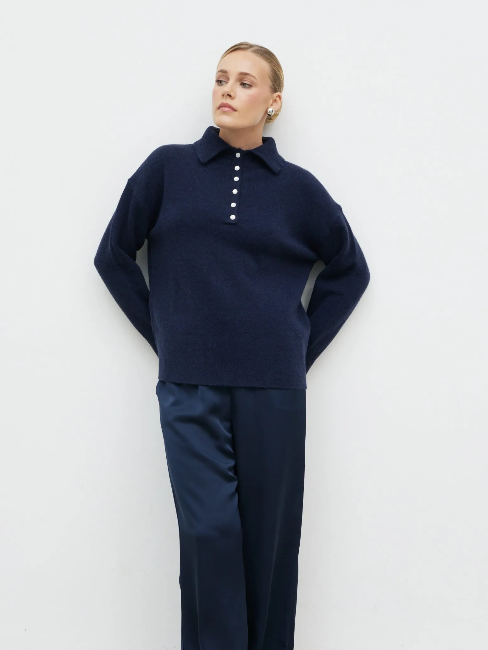 Laurent High Neck Button Knit Jumper - Navy sold by Pretty Lavish product image thumbnail 4
