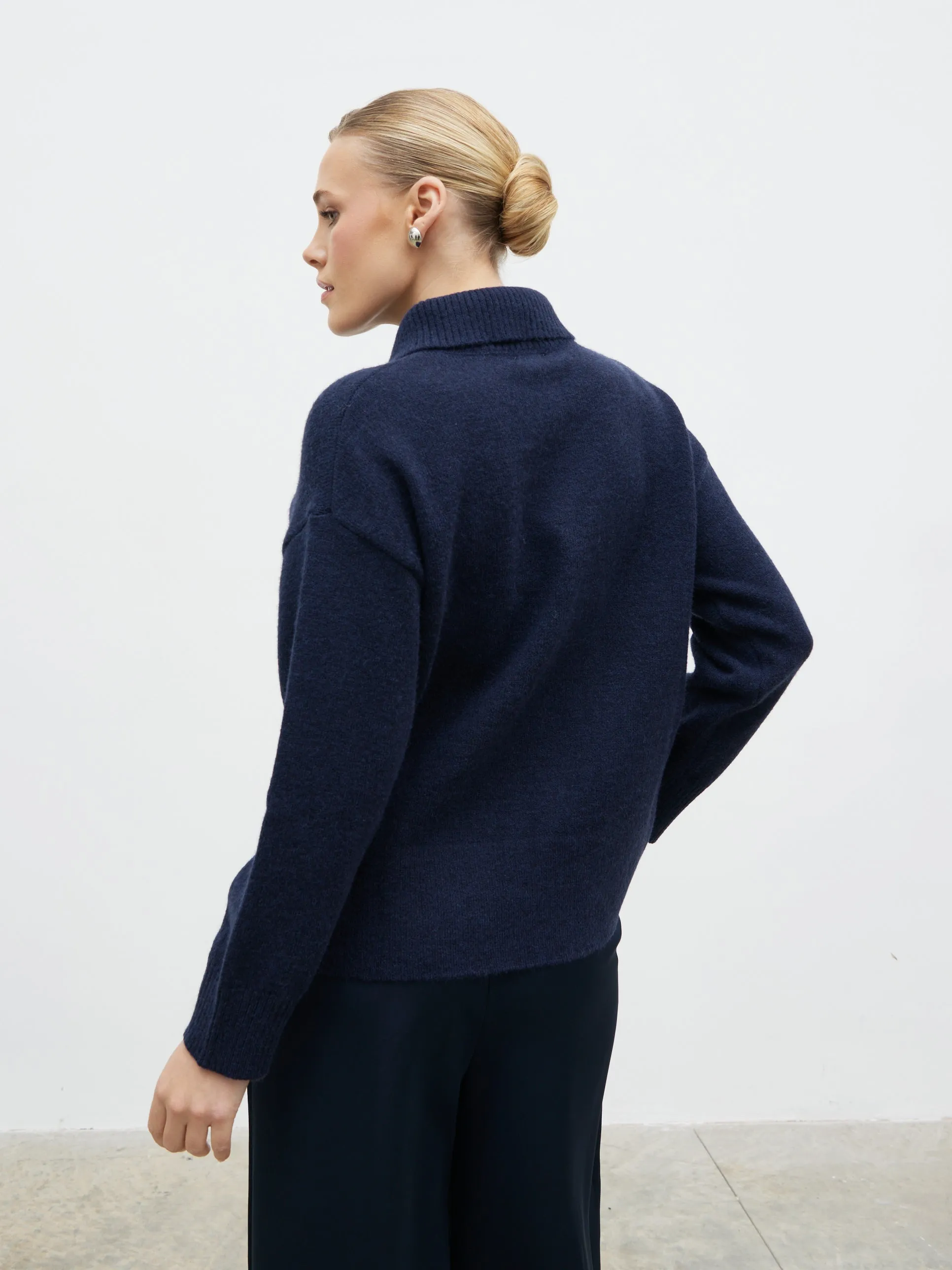 Laurent High Neck Button Knit Jumper - Navy sold by Pretty Lavish product image thumbnail 3