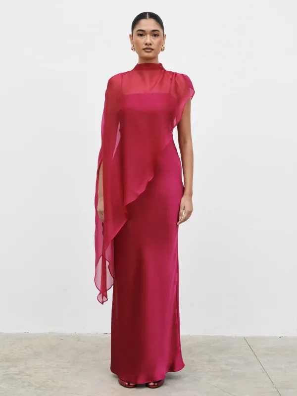 Saylor Cape Maxi Dress - Berry made by Pretty Lavish