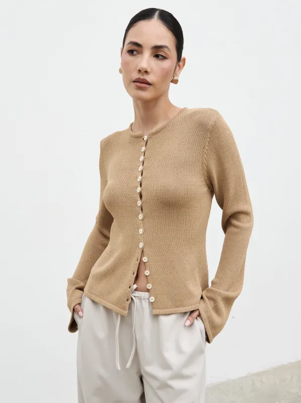 Kendall Rustic Button Down Knit Top - Tan made by Pretty Lavish