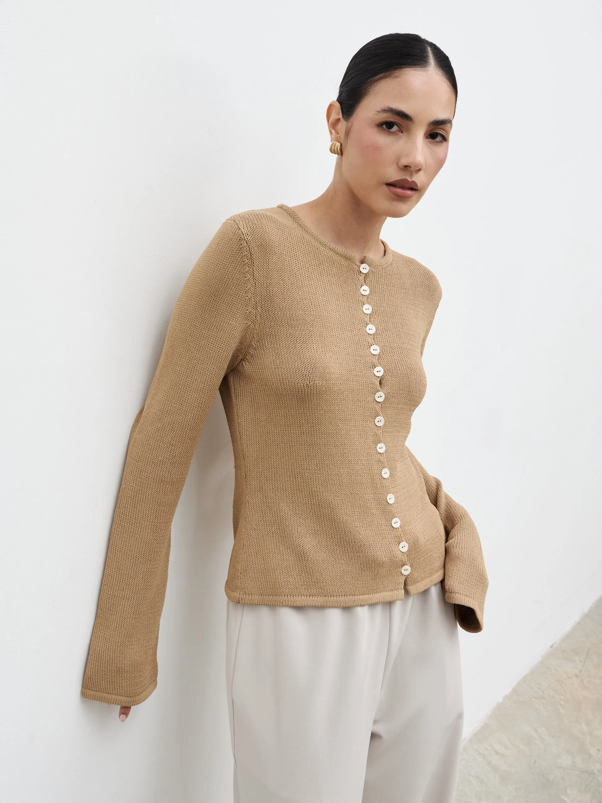 Kendall Rustic Button Down Knit Top - Tan sold by Pretty Lavish product image thumbnail 3