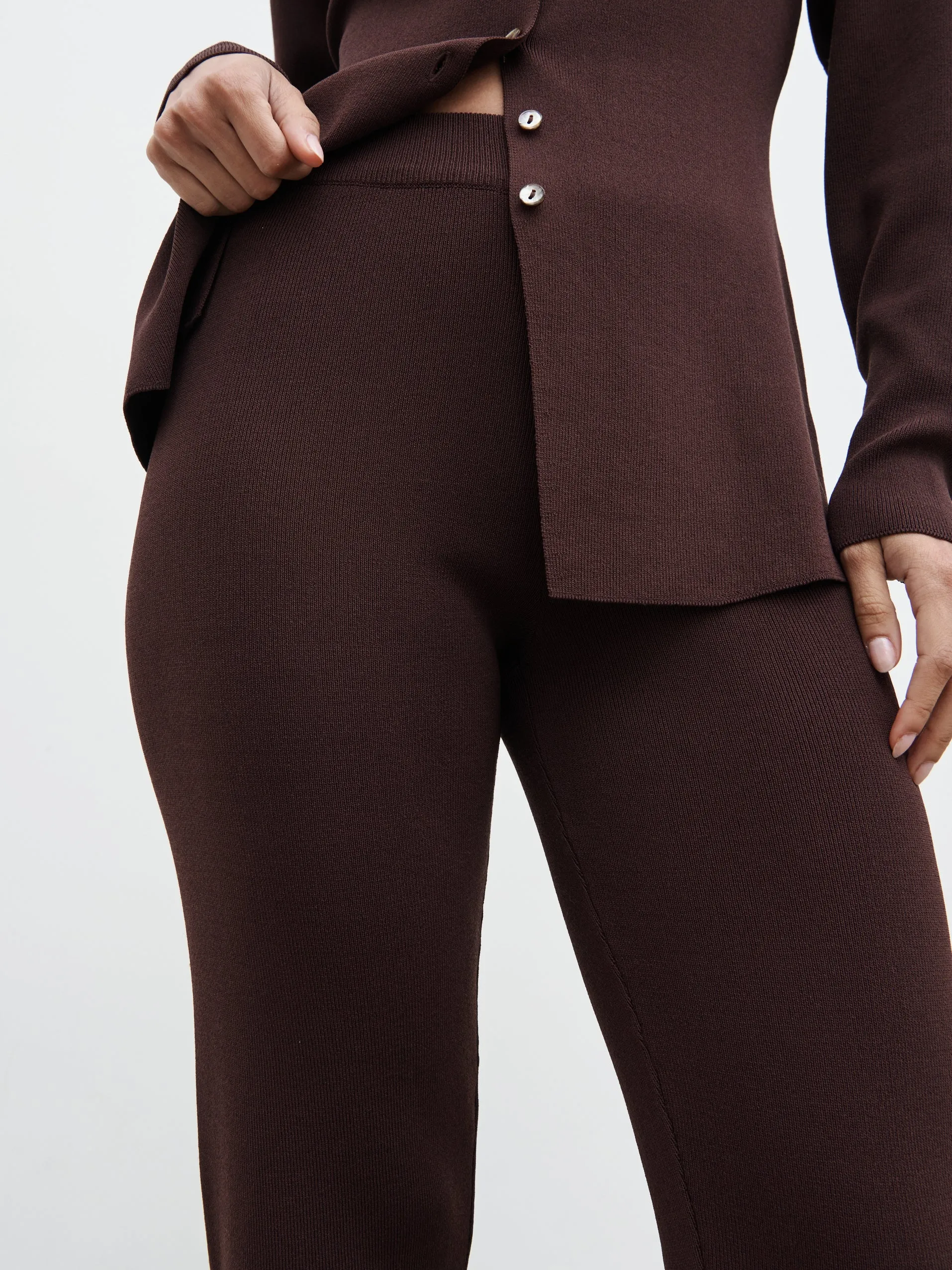 Gracelyn Knit Straight Leg Trousers - Chocolate Brown sold by Pretty Lavish product image thumbnail 2