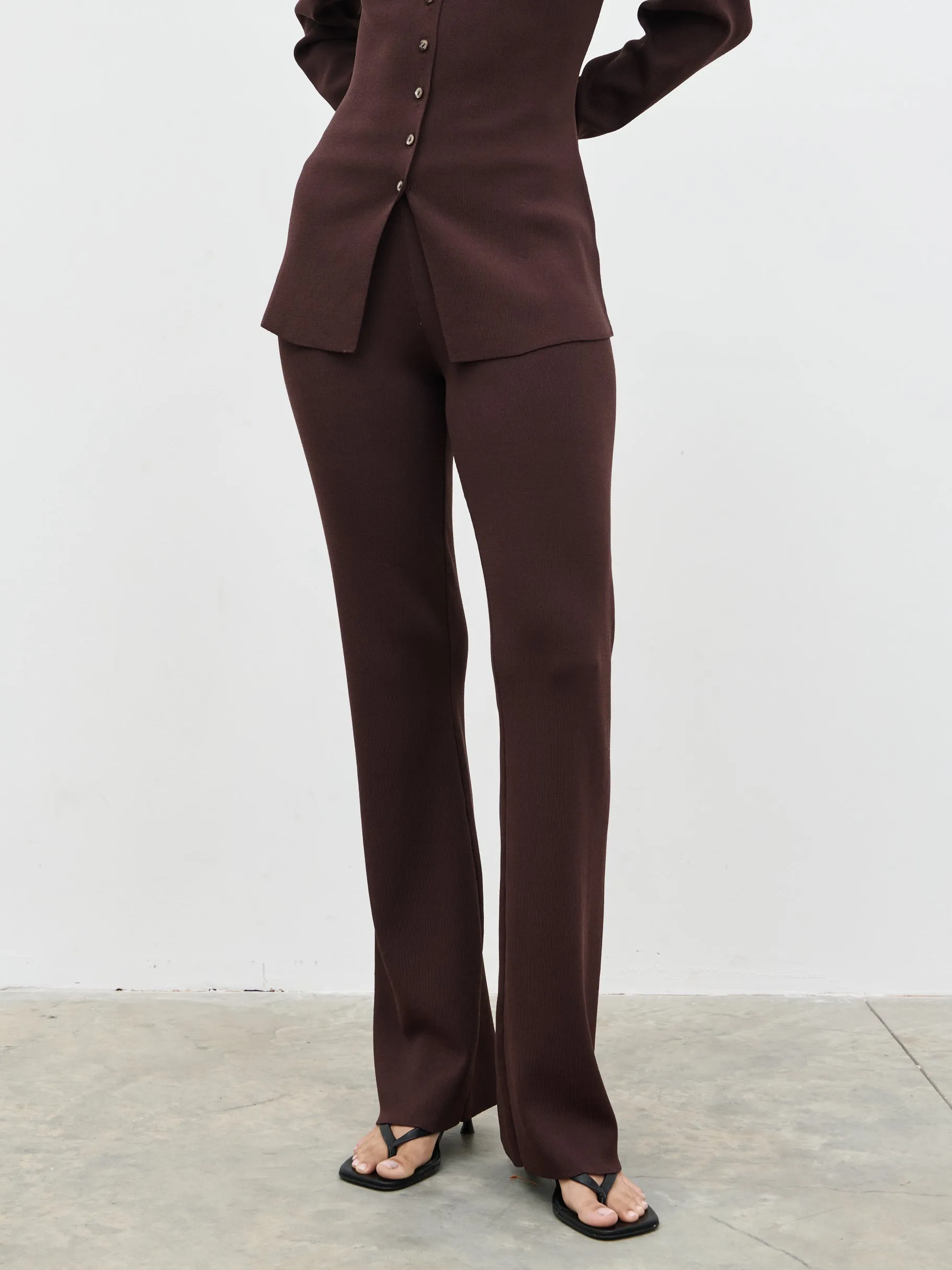 Gracelyn Knit Straight Leg Trousers - Chocolate Brown sold by Pretty Lavish product image thumbnail 4