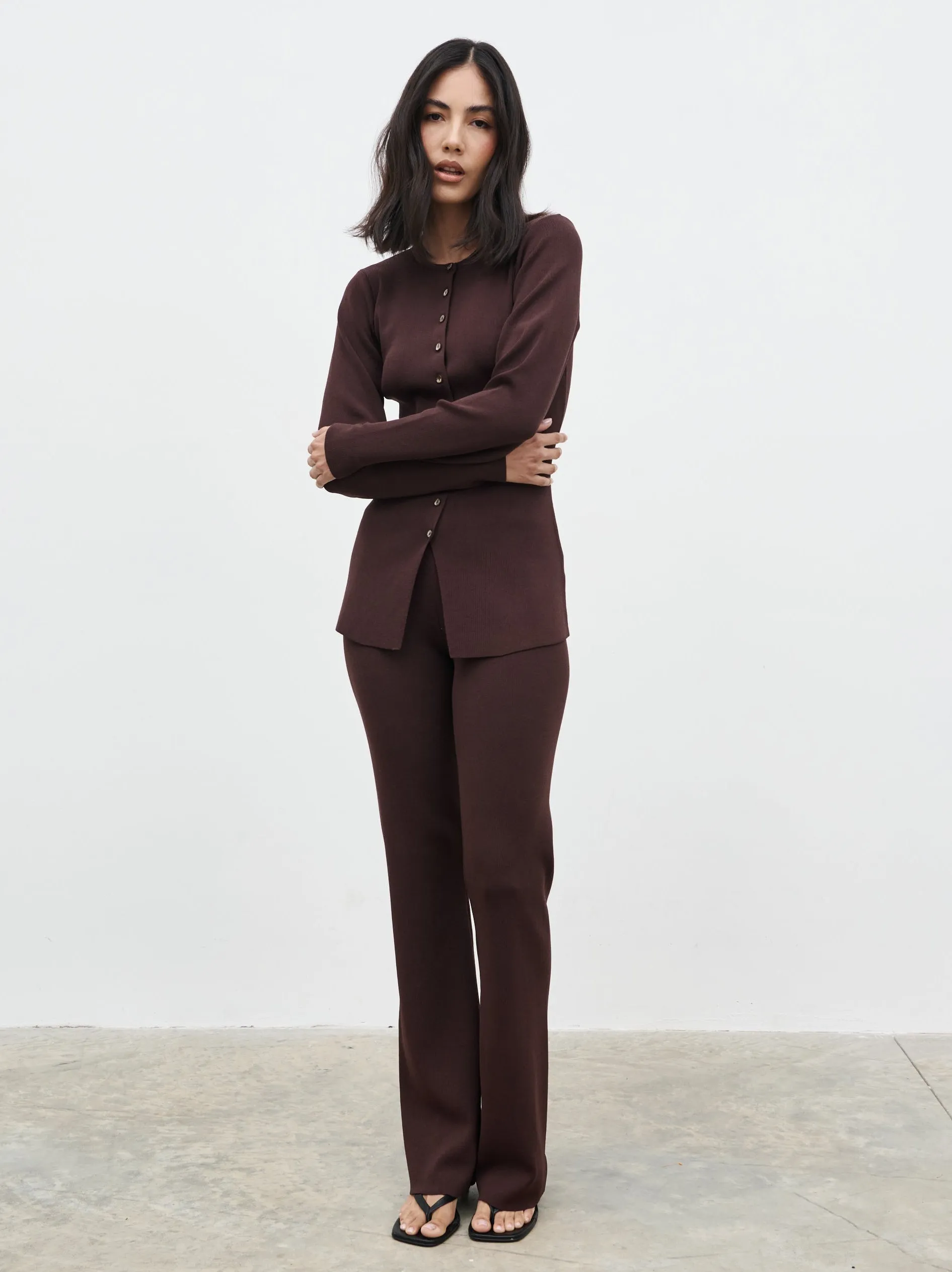 Gracelyn Knit Straight Leg Trousers - Chocolate Brown sold by Pretty Lavish product image thumbnail 5