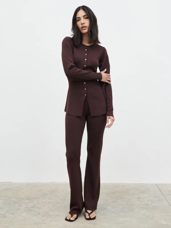Gracelyn Knit Straight Leg Trousers - Chocolate Brown sold by Pretty Lavish