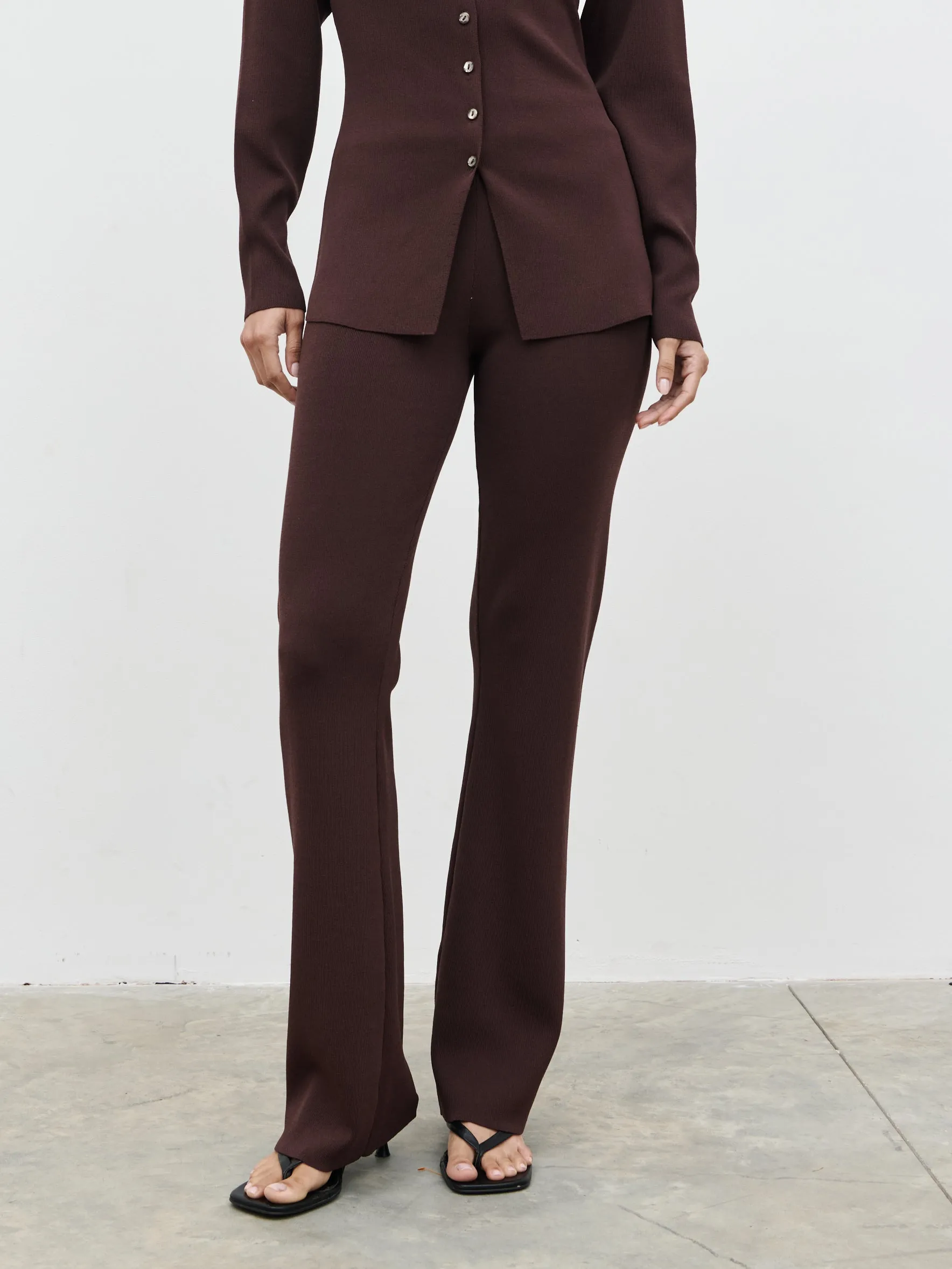 Gracelyn Knit Straight Leg Trousers - Chocolate Brown sold by Pretty Lavish product image thumbnail 3