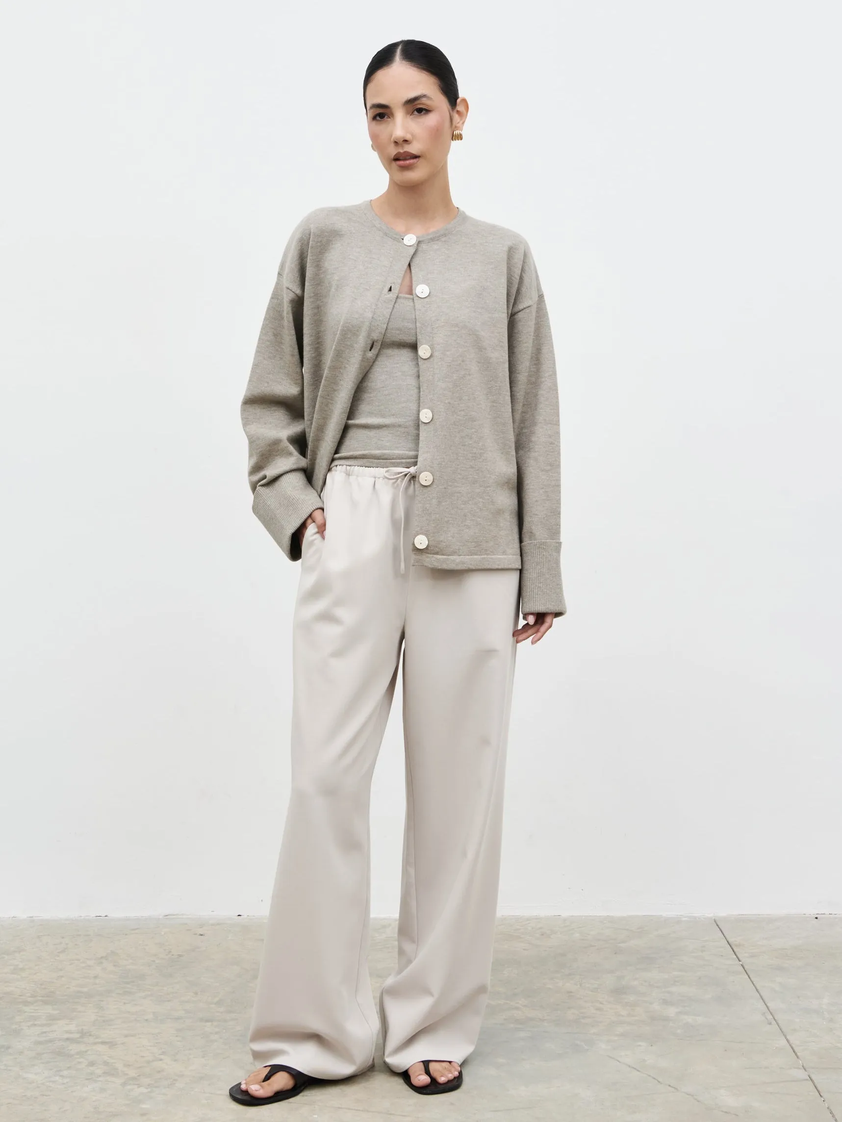 Elani Knit Cardigan and Cami Set - Mushroom sold by Pretty Lavish