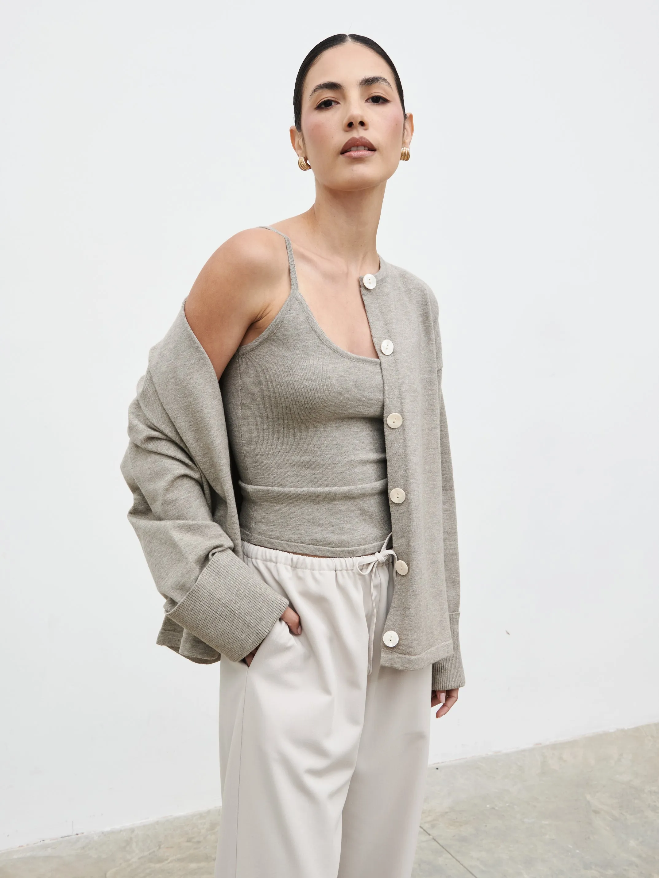 Elani Knit Cardigan and Cami Set - Mushroom sold by Pretty Lavish product image thumbnail 2