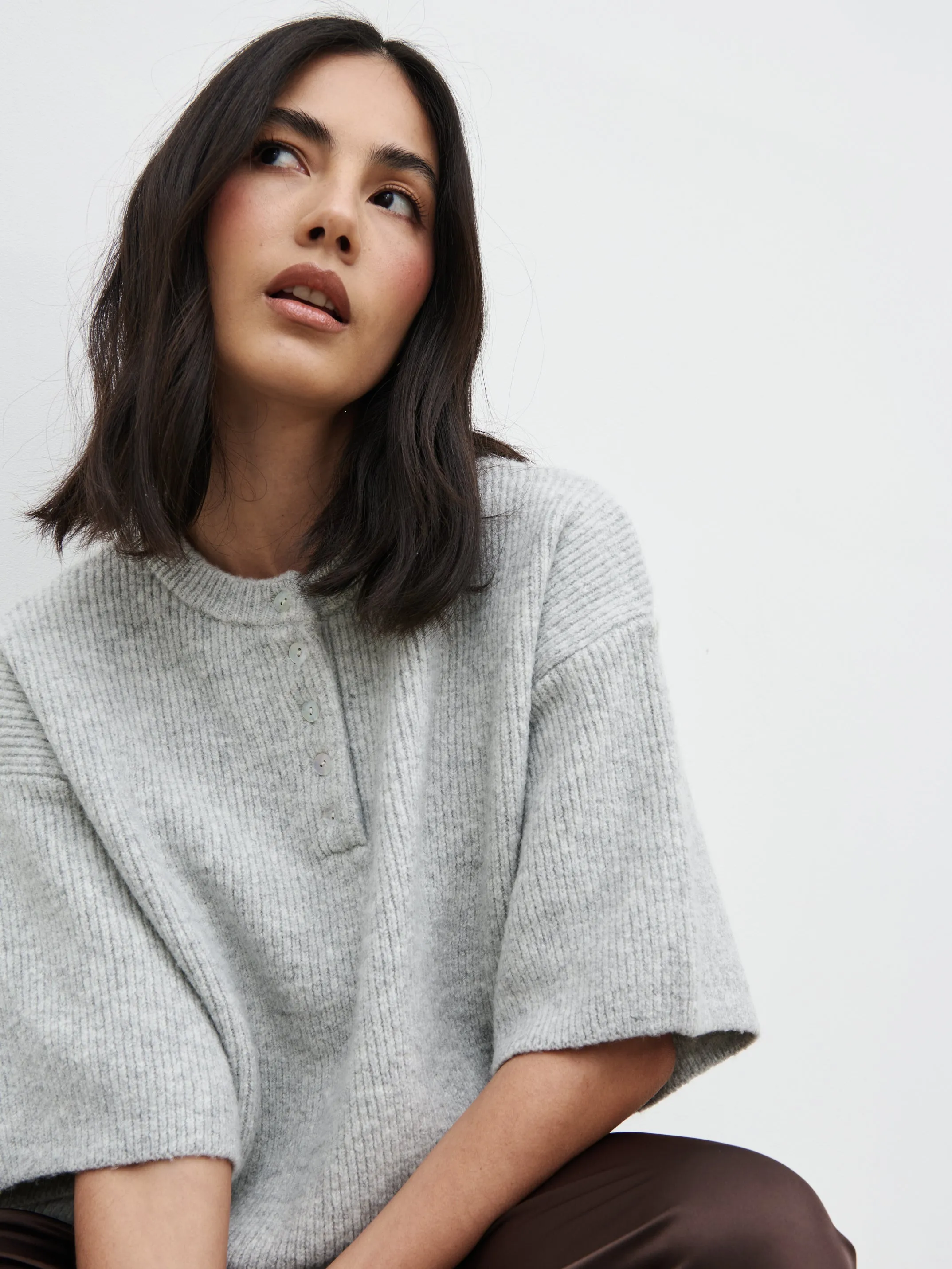 Amari Fluffy Knit Top - Grey Marl sold by Pretty Lavish