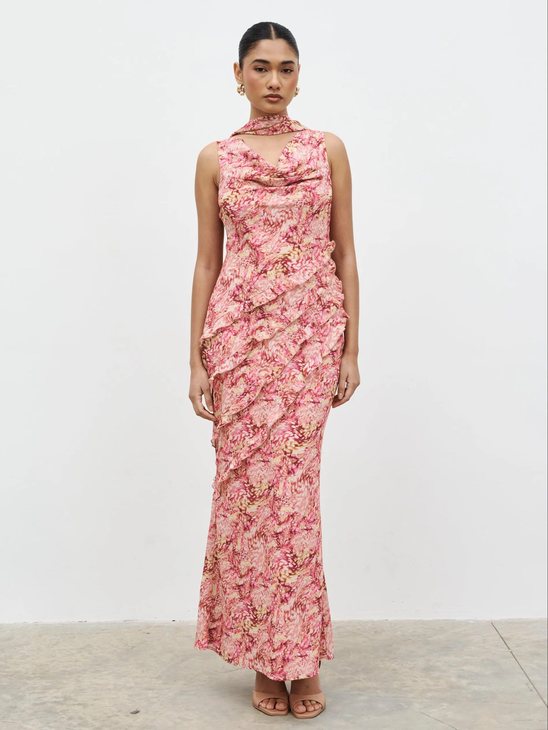 Constance Scarf Ruffle Maxi Dress - Berry Multi Abstract sold by Pretty Lavish product image thumbnail 2