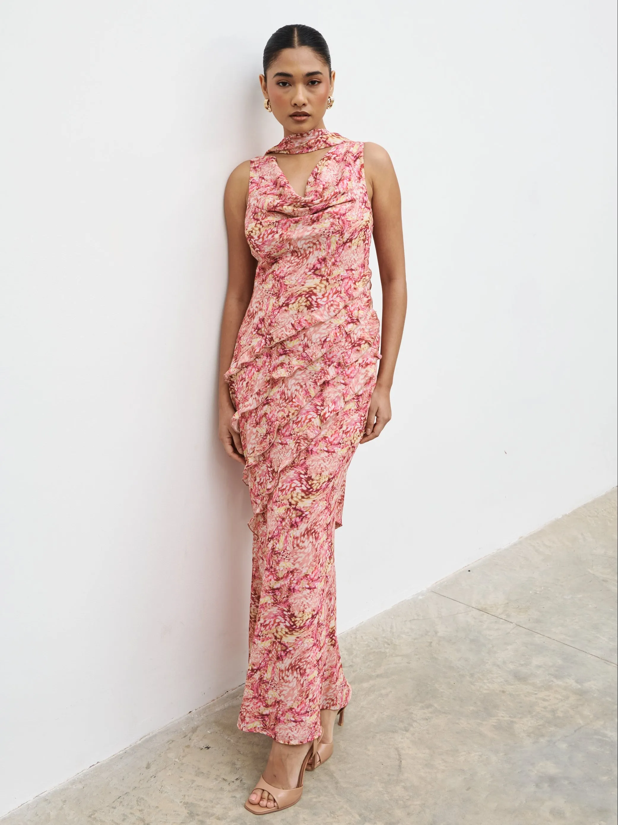 Constance Scarf Ruffle Maxi Dress - Berry Multi Abstract sold by Pretty Lavish product image thumbnail 4