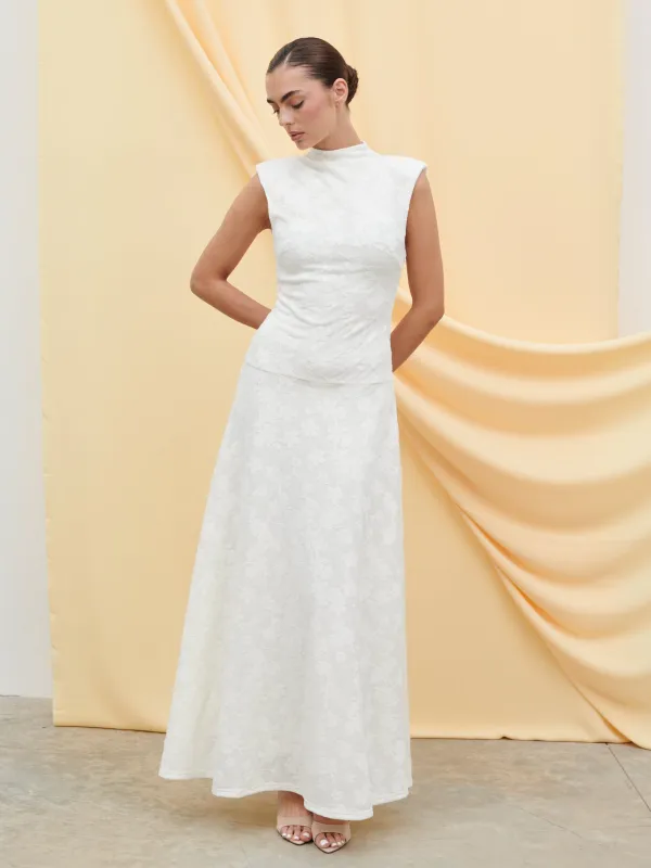 Tyra Drop Hem Floral Maxi Dress - Cream made by Pretty Lavish