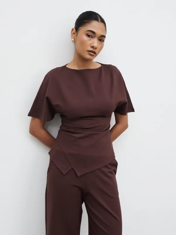 Marni Pleated Jersey Top - Brown made by Pretty Lavish