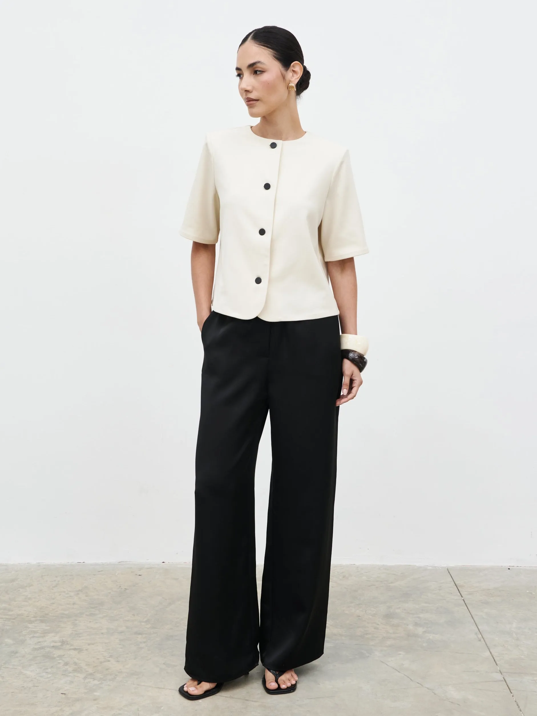 Essie Short Sleeve Button Down Top - Stone sold by Pretty Lavish product image thumbnail 3