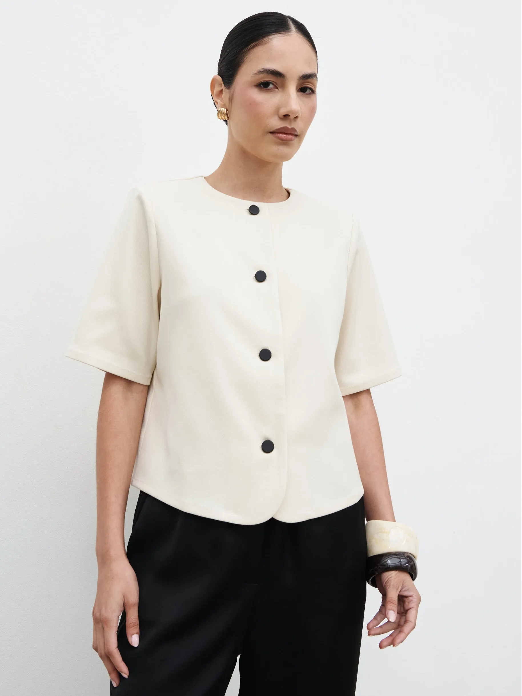 Essie Short Sleeve Button Down Top - Stone sold by Pretty Lavish product image thumbnail 2