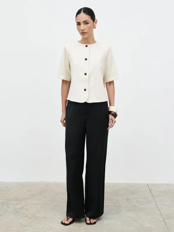 Essie Short Sleeve Button Down Top - Stone made by Pretty Lavish