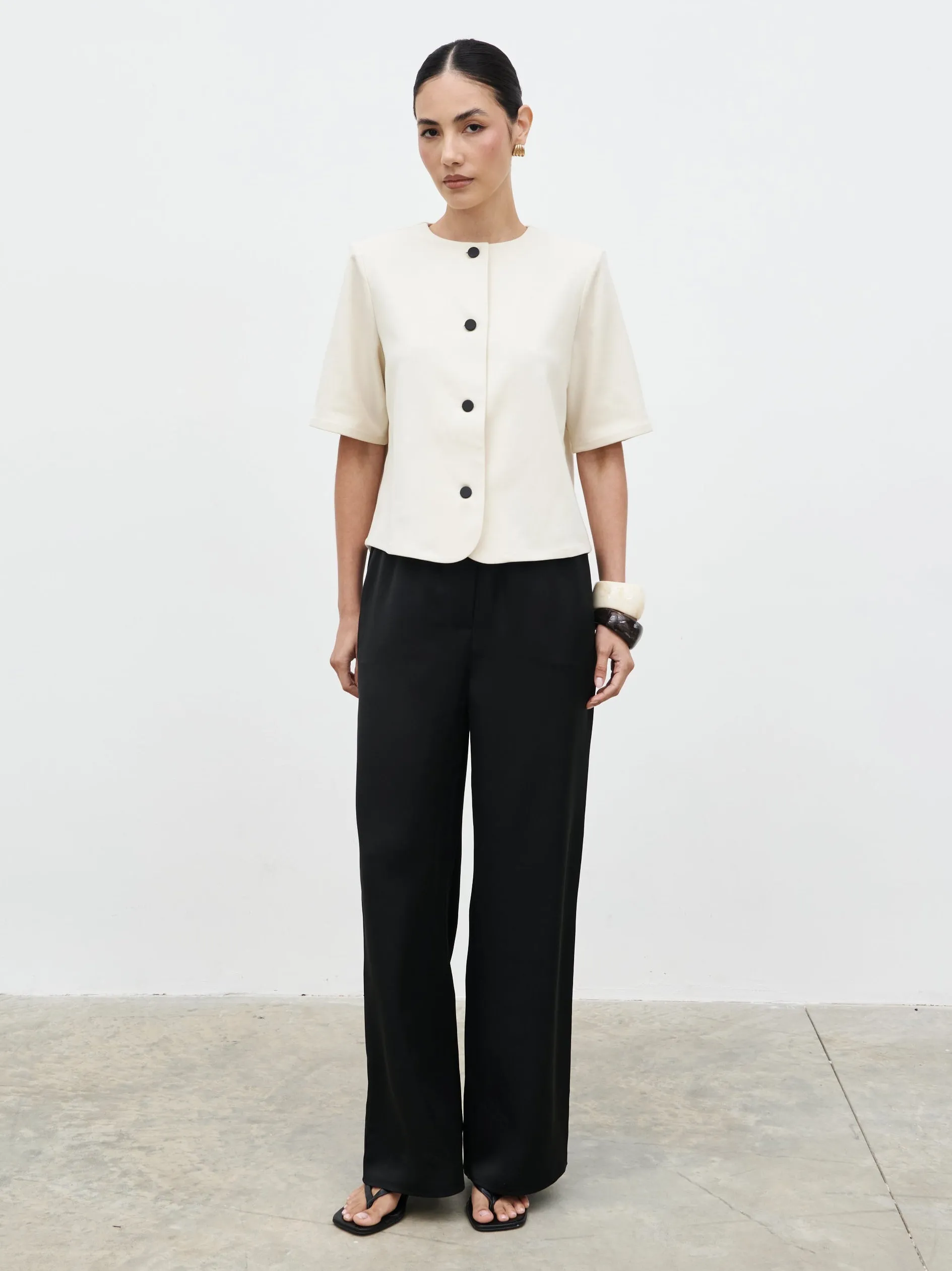 Essie Short Sleeve Button Down Top - Stone sold by Pretty Lavish
