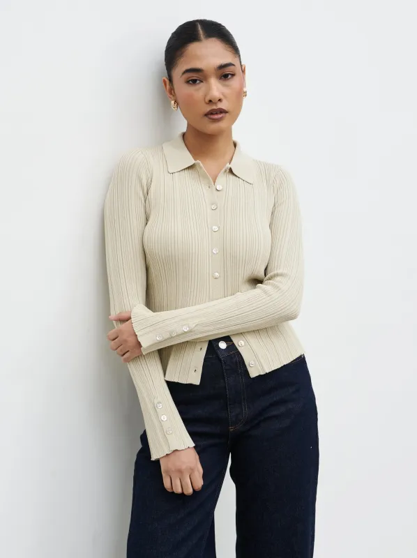 Denver Buttoned Long Sleeve Knit Top - Taupe made by Pretty Lavish