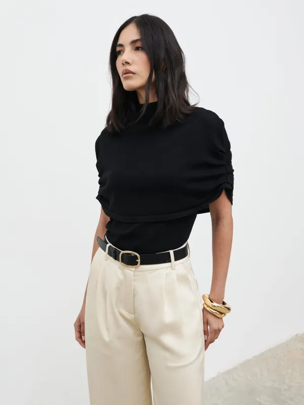 Adhara Knitted Poncho Top - Black made by Pretty Lavish