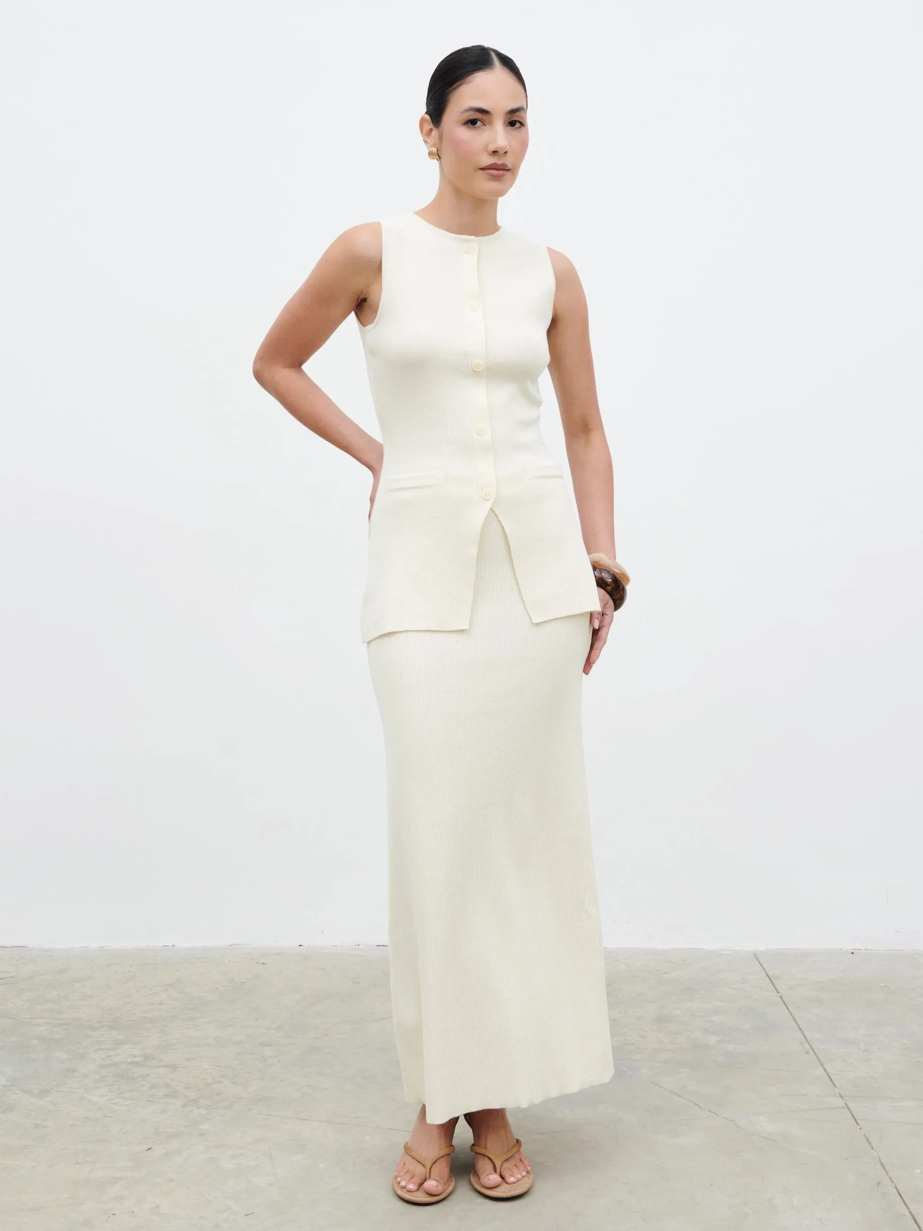 Alba Knit Longline Waistcoat - Cream sold by Pretty Lavish product image thumbnail 2