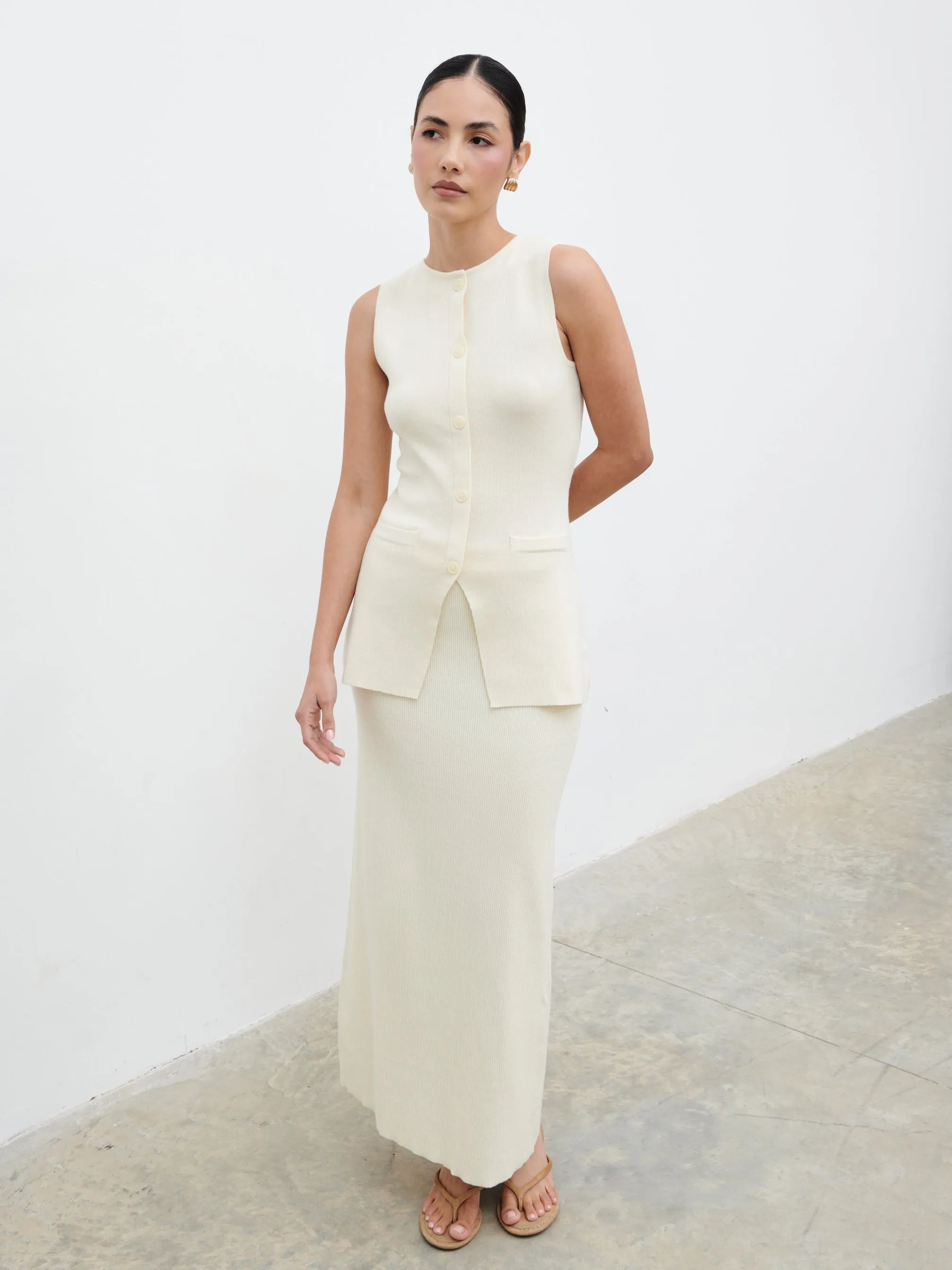 Alba Knit Longline Waistcoat - Cream sold by Pretty Lavish product image thumbnail 4