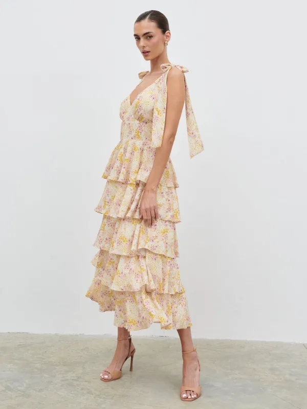 Fiore Tie Ruffle Midaxi Dress - Ditsy Floral sold by Pretty Lavish