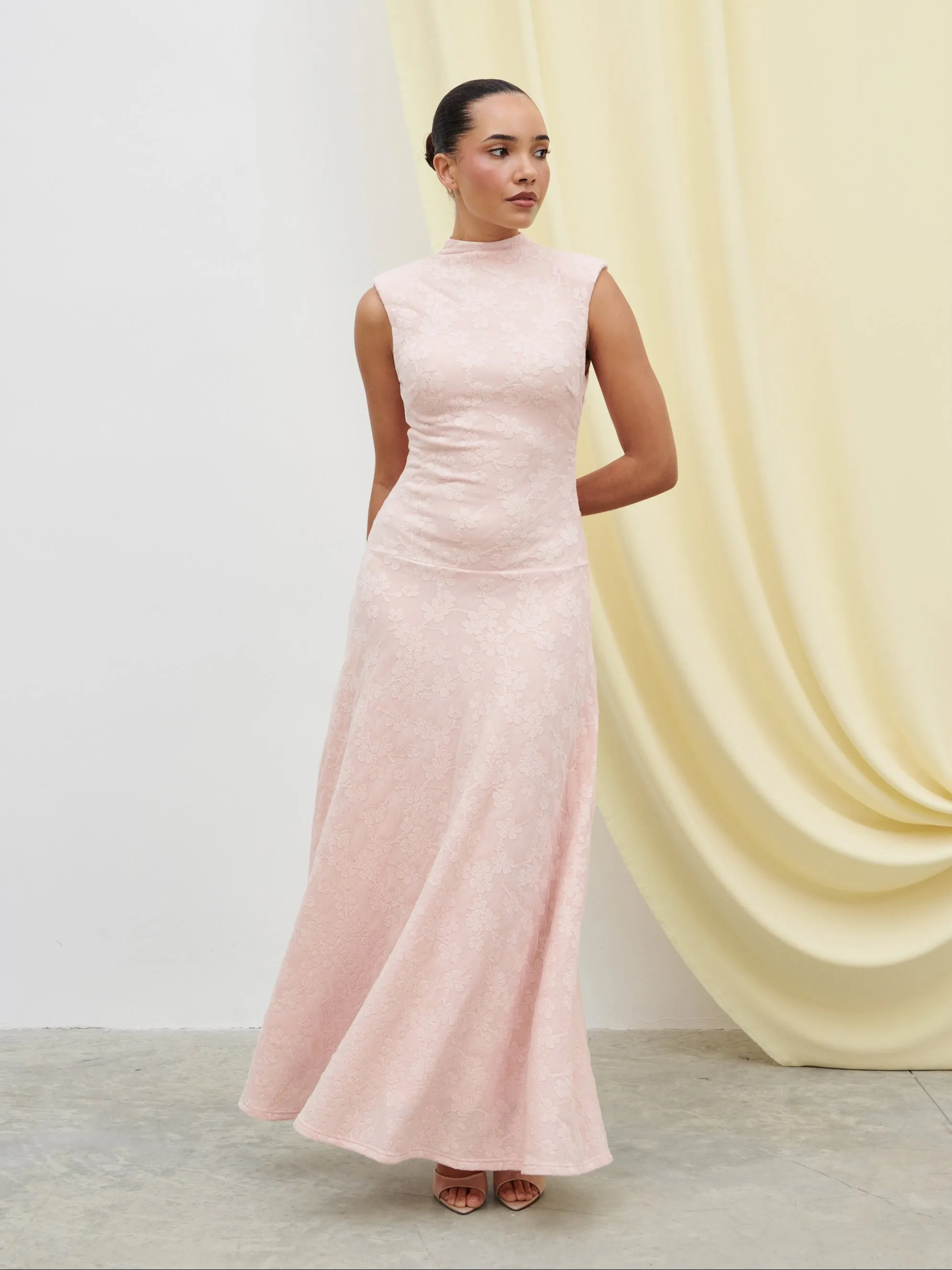 Tyra Drop Hem Floral Maxi Dress - Pastel Pink sold by Pretty Lavish