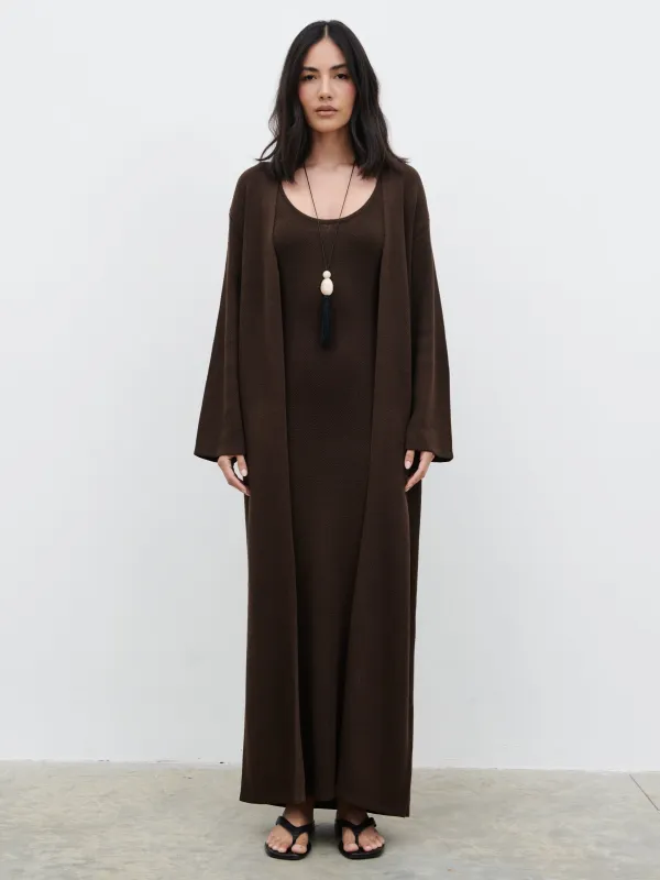 Dora Maxi Knit Cardigan - Chocolate Brown made by Pretty Lavish