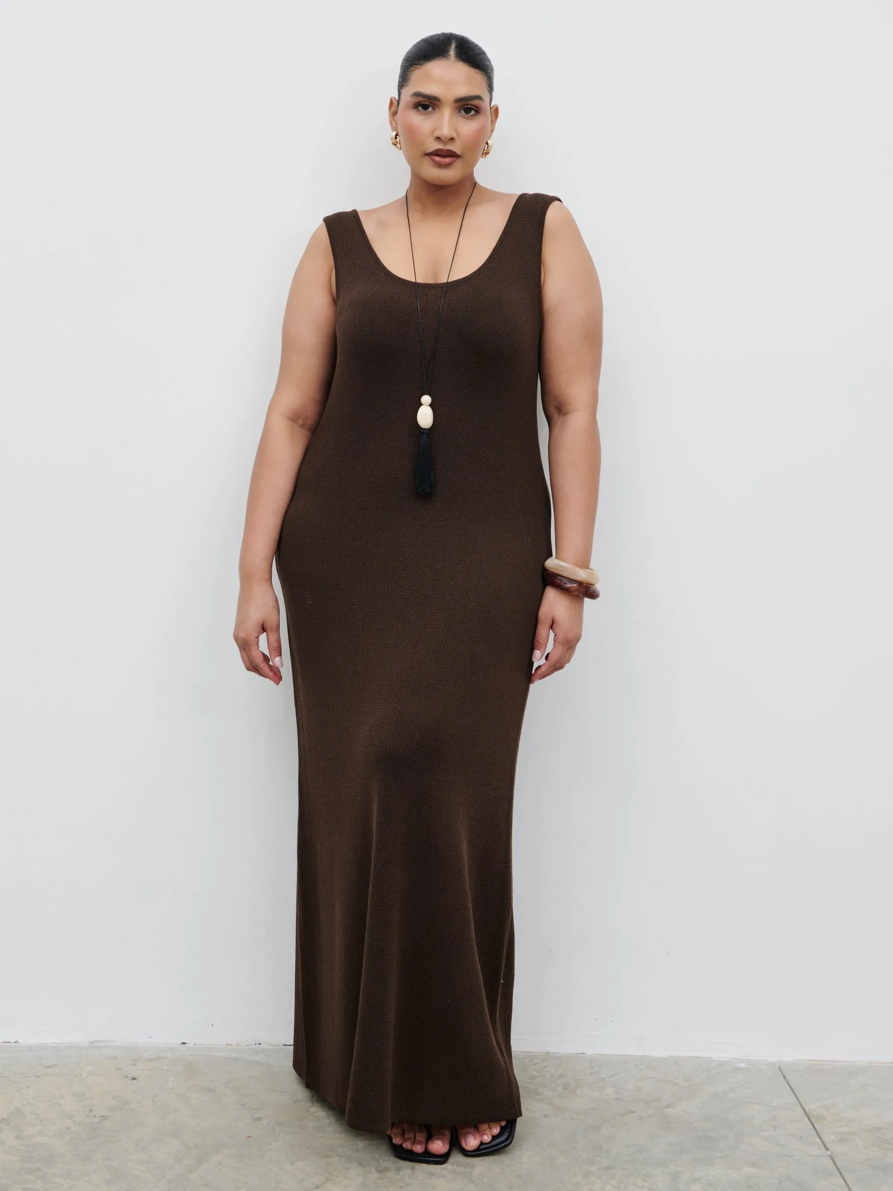 Dora Maxi Dress Curve - Chocolate Brown sold by Pretty Lavish