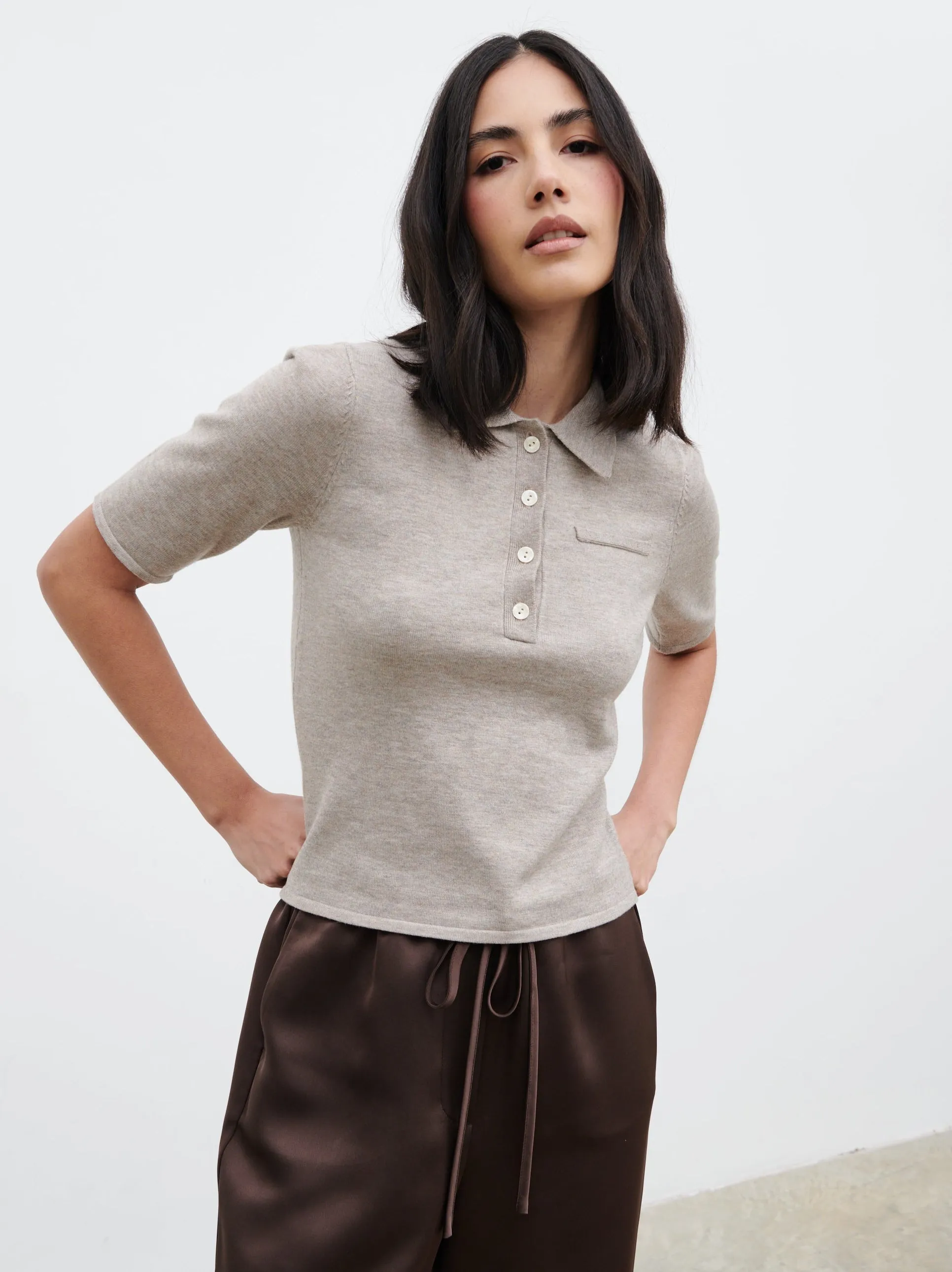 Alva Knitted Polo Top - Light Taupe sold by Pretty Lavish product image thumbnail 2
